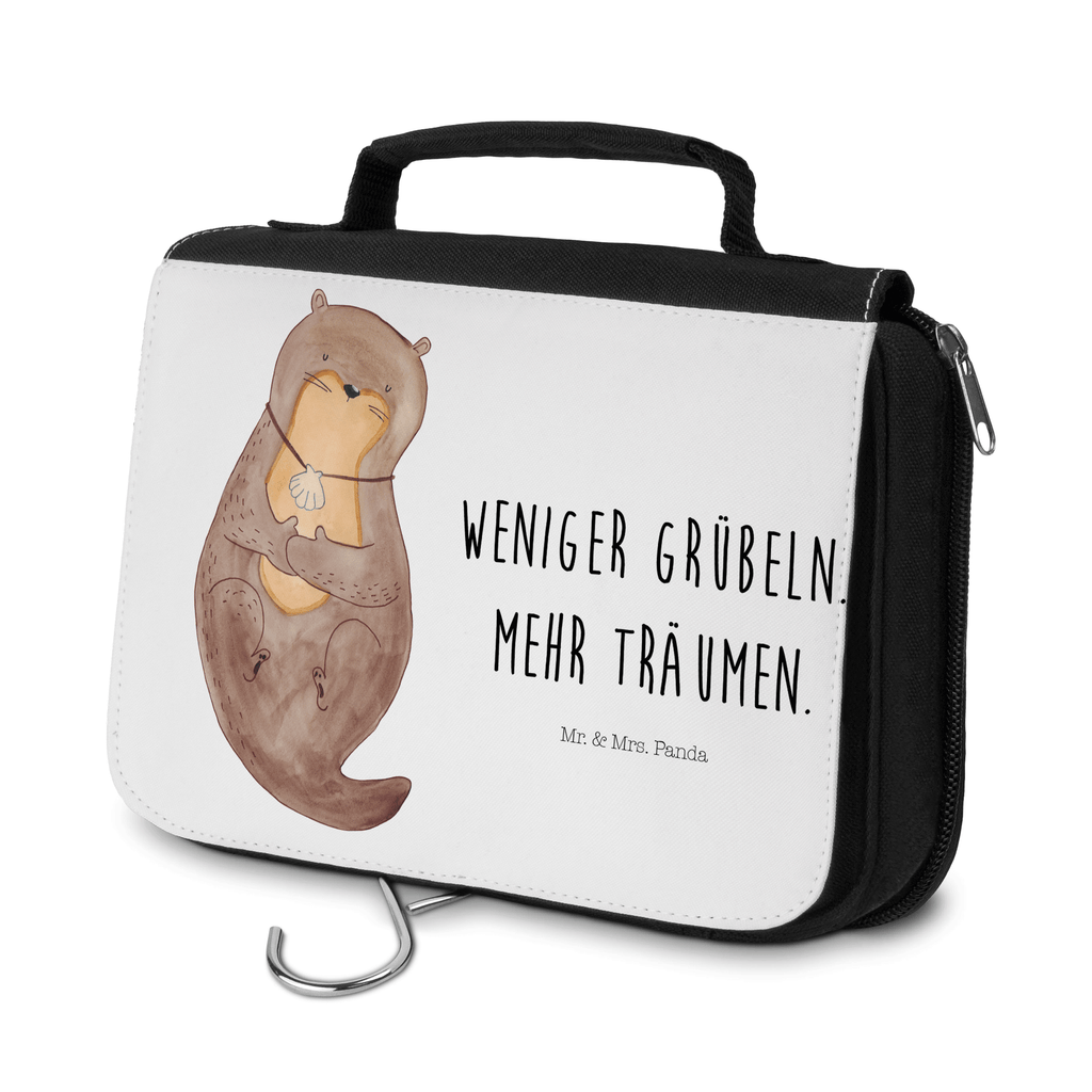 Kulturbeutel Otter mit Muschelmedaillon Kulturbeutel, Zum Aufhängen, Waschtasche, Kosmetiktasche, Damen, Herren, Aufbewahrungstasche, Schminktasche, Kosmetikbeutel, Organizer, Kulturtasche, Schminkutensil, Otter, Fischotter, Seeotter, Otterliebe, grübeln, träumen, Motivation, Tagträumen, Büro