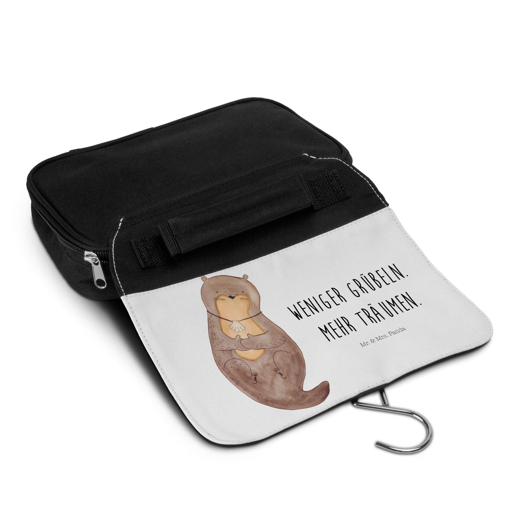 Kulturbeutel Otter mit Muschelmedaillon Kulturbeutel, Zum Aufhängen, Waschtasche, Kosmetiktasche, Damen, Herren, Aufbewahrungstasche, Schminktasche, Kosmetikbeutel, Organizer, Kulturtasche, Schminkutensil, Otter, Fischotter, Seeotter, Otterliebe, grübeln, träumen, Motivation, Tagträumen, Büro