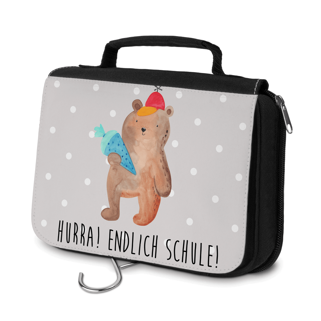 Kulturbeutel Bär mit Schultüte Kulturbeutel, Zum Aufhängen, Waschtasche, Kosmetiktasche, Damen, Herren, Aufbewahrungstasche, Schminktasche, Kosmetikbeutel, Organizer, Kulturtasche, Schminkutensil, Bär, Teddy, Teddybär, Bär Motiv, Schultüte, Erster Schultag Geschenk, Einschulung Geschenk, Schule Geschenk, Grundschule, Schulanfang, Schulbeginn