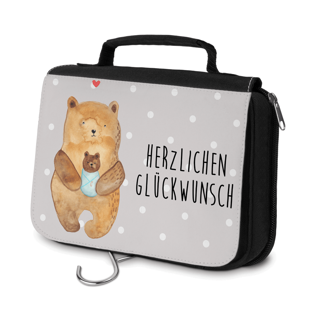 Kulturbeutel Bär mit Baby Kulturbeutel, Zum Aufhängen, Waschtasche, Kosmetiktasche, Damen, Herren, Aufbewahrungstasche, Schminktasche, Kosmetikbeutel, Organizer, Kulturtasche, Schminkutensil, Bär, Teddy, Teddybär, Eltern, Mutter, Baby, Taufe, Geburt, Nichte, Neffe, Enkel, Enkelin, Täufling, Geburtstag, Glückwunsch