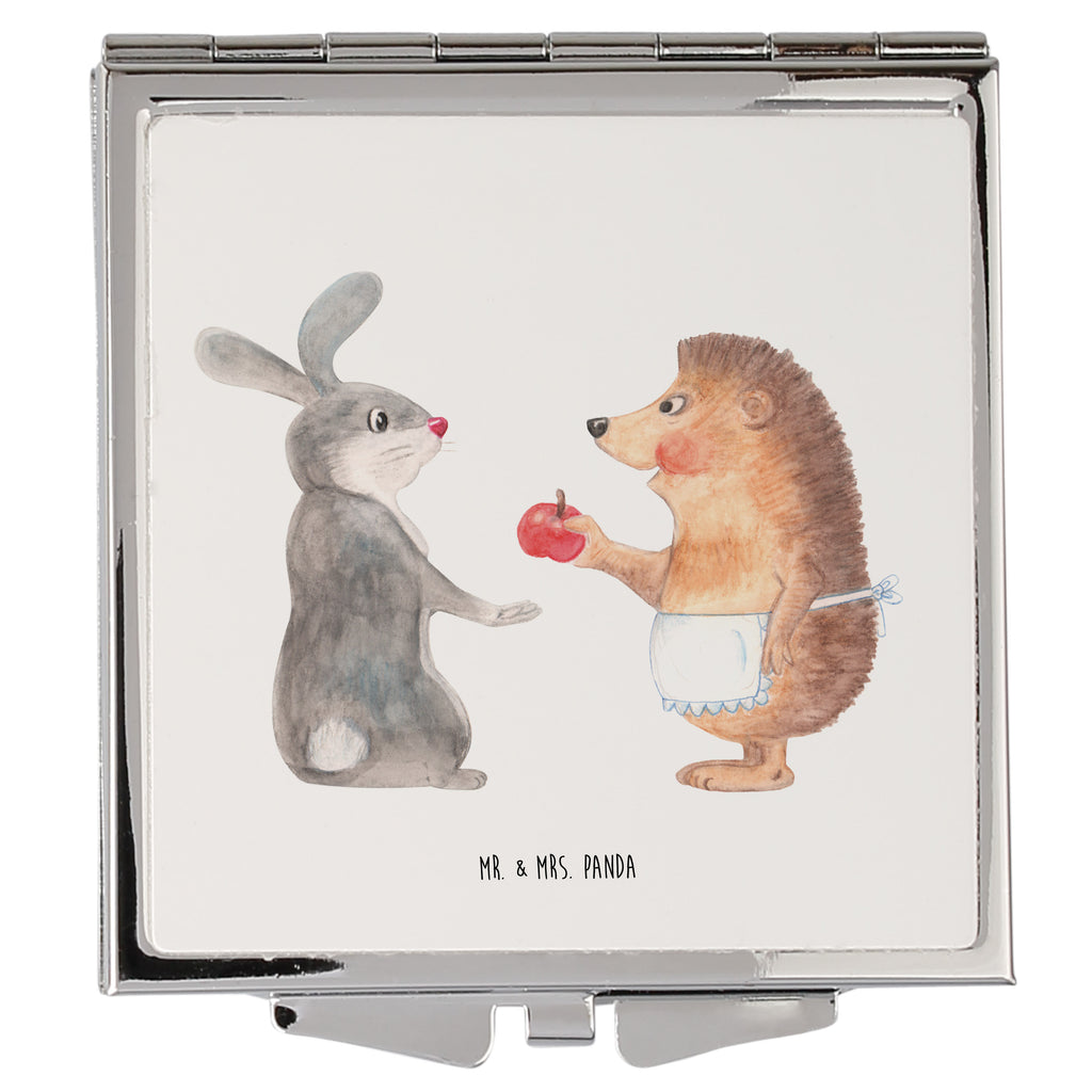 Handtaschenspiegel quadratisch Liebe ist nie ohne Schmerz Spiegel, Handtasche, Quadrat, silber, schminken, Schminkspiegel, Tiermotive, Gute Laune, lustige Sprüche, Tiere, Igel und Hase, Igel, Hase, Liebe Spruch, Liebeskummer Geschenk, Herzschmerz, Trösten, Trennungsschmerz, Spruch romantisch