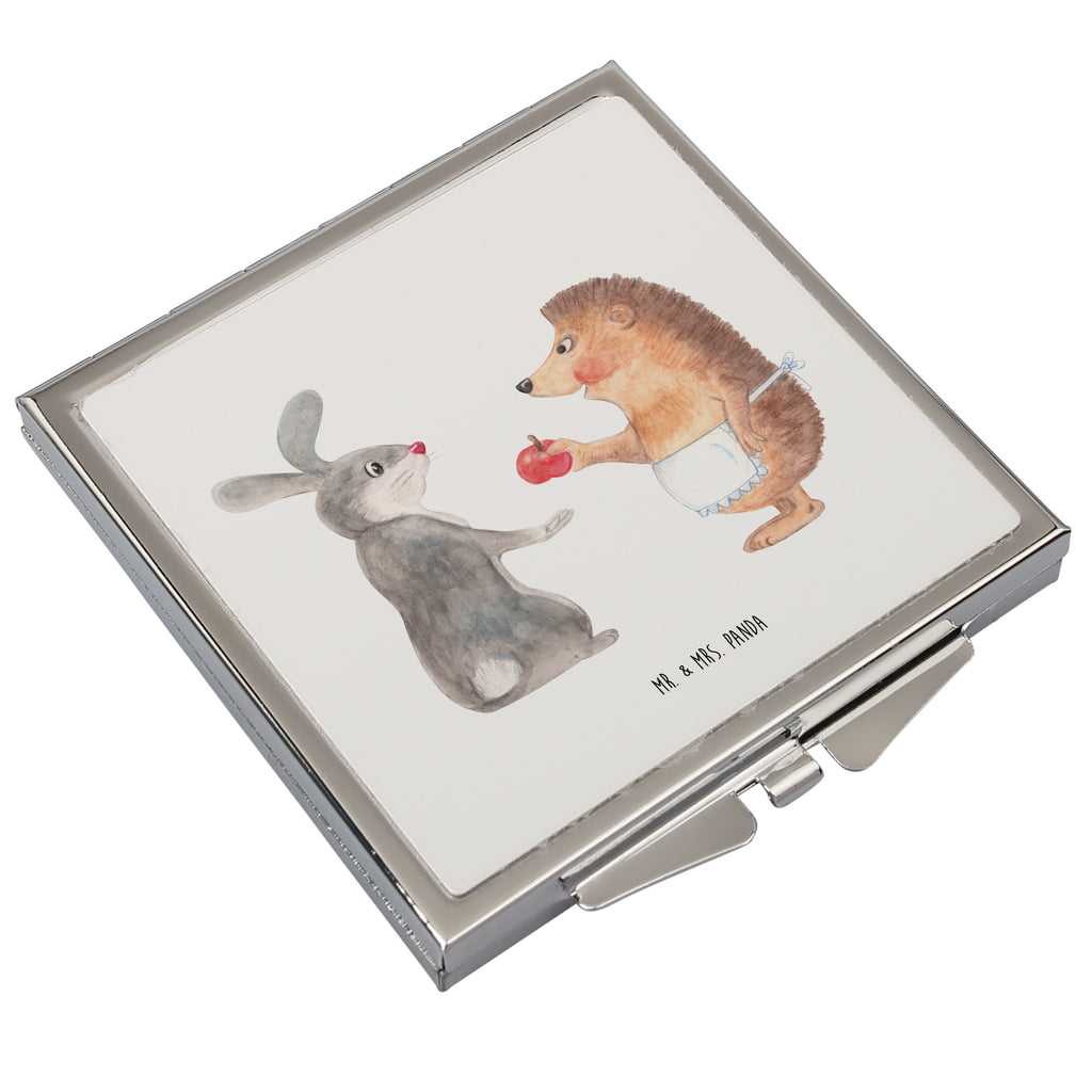 Handtaschenspiegel quadratisch Liebe ist nie ohne Schmerz Spiegel, Handtasche, Quadrat, silber, schminken, Schminkspiegel, Tiermotive, Gute Laune, lustige Sprüche, Tiere, Igel und Hase, Igel, Hase, Liebe Spruch, Liebeskummer Geschenk, Herzschmerz, Trösten, Trennungsschmerz, Spruch romantisch