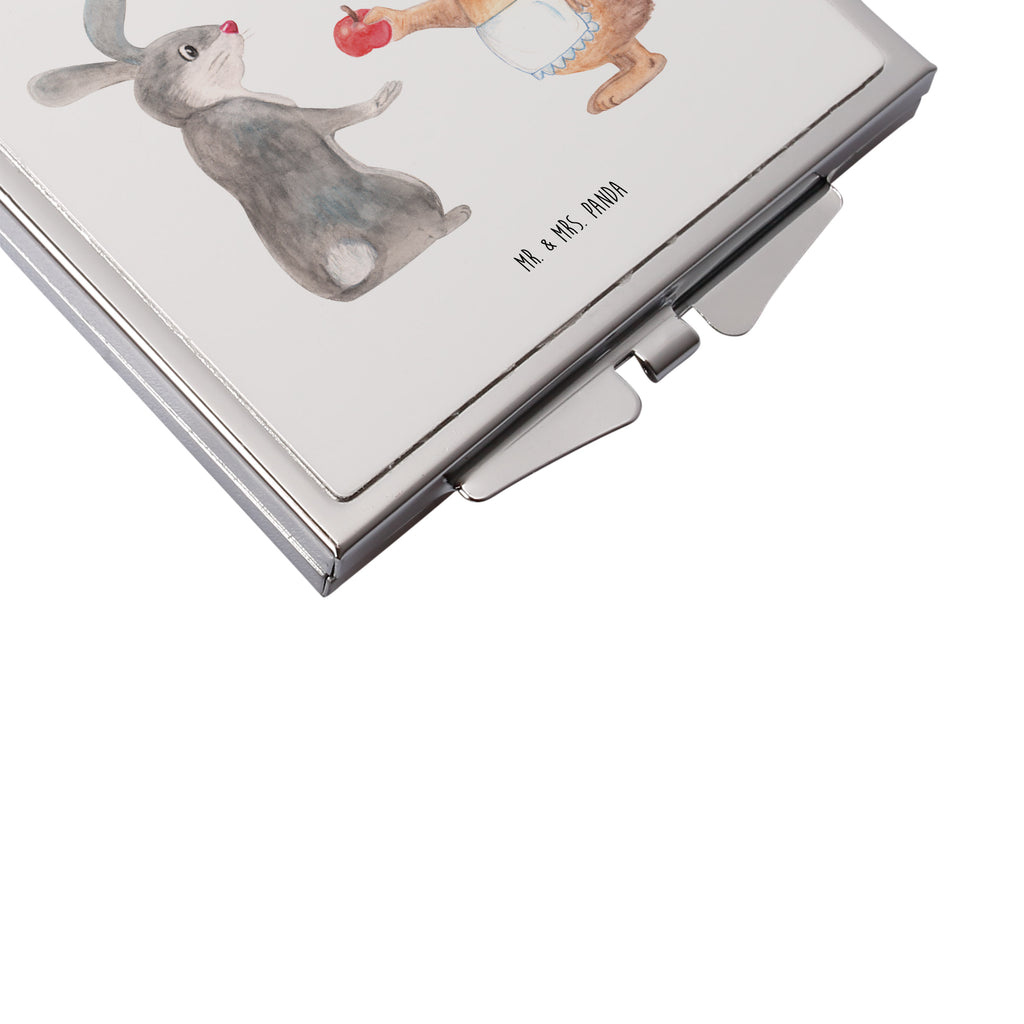 Handtaschenspiegel quadratisch Liebe ist nie ohne Schmerz Spiegel, Handtasche, Quadrat, silber, schminken, Schminkspiegel, Tiermotive, Gute Laune, lustige Sprüche, Tiere, Igel und Hase, Igel, Hase, Liebe Spruch, Liebeskummer Geschenk, Herzschmerz, Trösten, Trennungsschmerz, Spruch romantisch