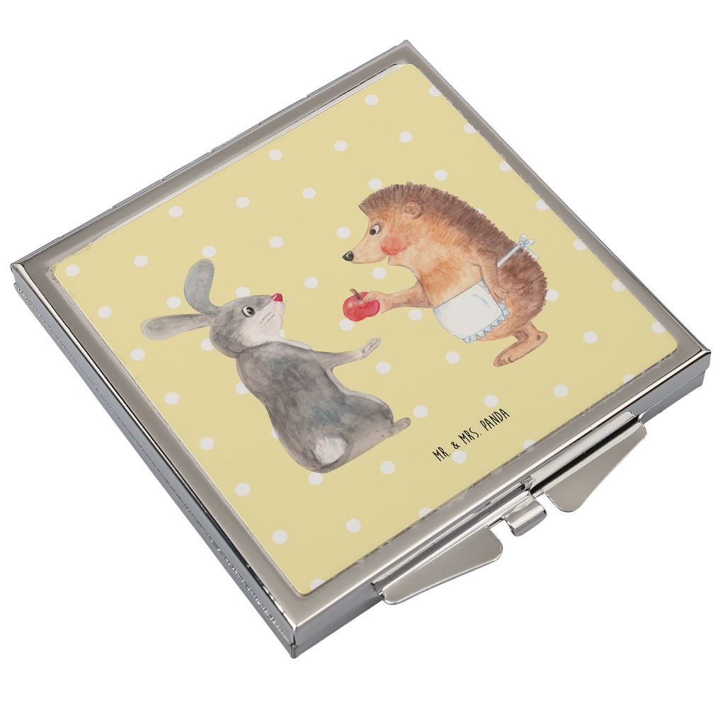 Handtaschenspiegel quadratisch Liebe ist nie ohne Schmerz Spiegel, Handtasche, Quadrat, silber, schminken, Schminkspiegel, Tiermotive, Gute Laune, lustige Sprüche, Tiere, Igel und Hase, Igel, Hase, Liebe Spruch, Liebeskummer Geschenk, Herzschmerz, Trösten, Trennungsschmerz, Spruch romantisch