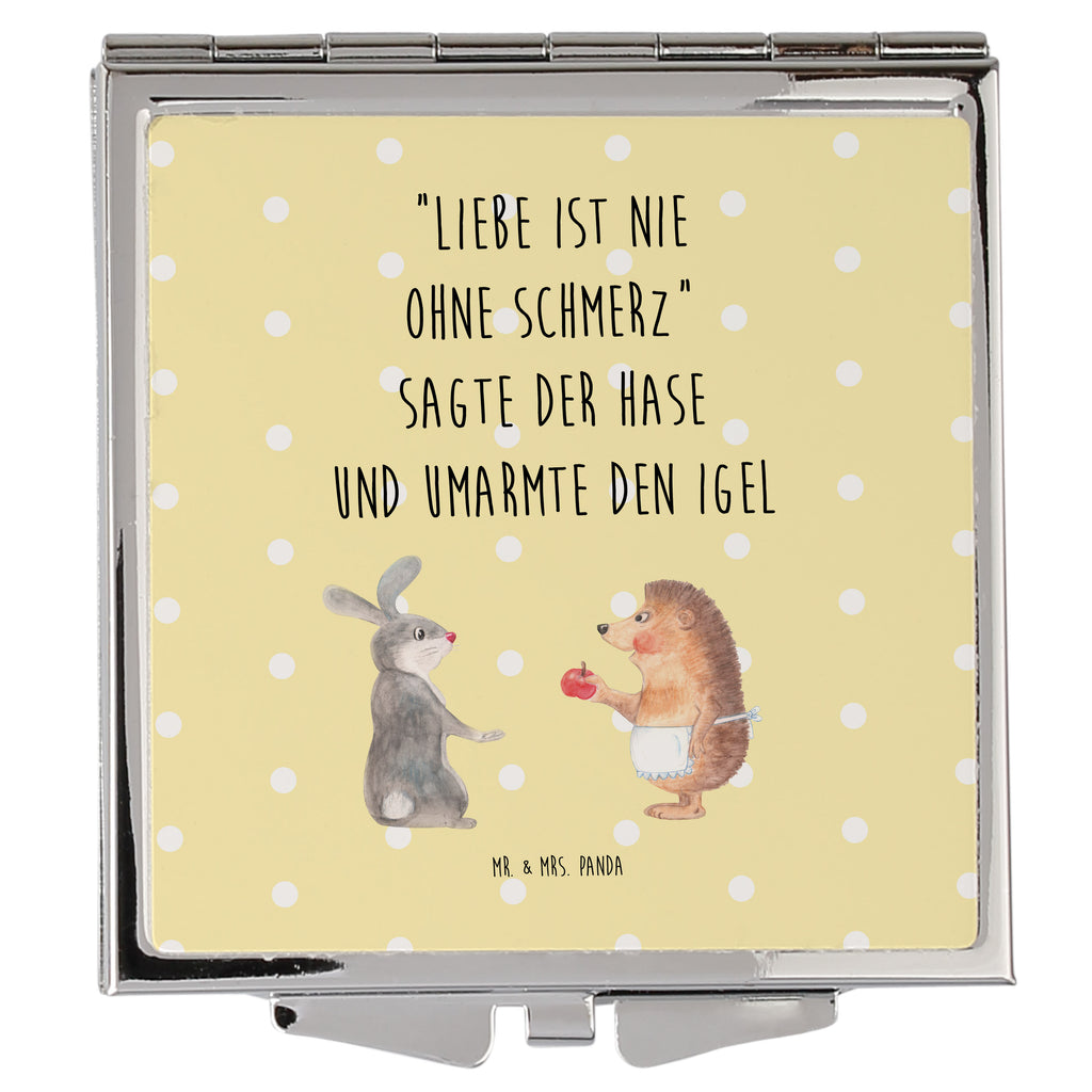 Handtaschenspiegel quadratisch Liebe ist nie ohne Schmerz Spiegel, Handtasche, Quadrat, silber, schminken, Schminkspiegel, Tiermotive, Gute Laune, lustige Sprüche, Tiere, Igel und Hase, Igel, Hase, Liebe Spruch, Liebeskummer Geschenk, Herzschmerz, Trösten, Trennungsschmerz, Spruch romantisch