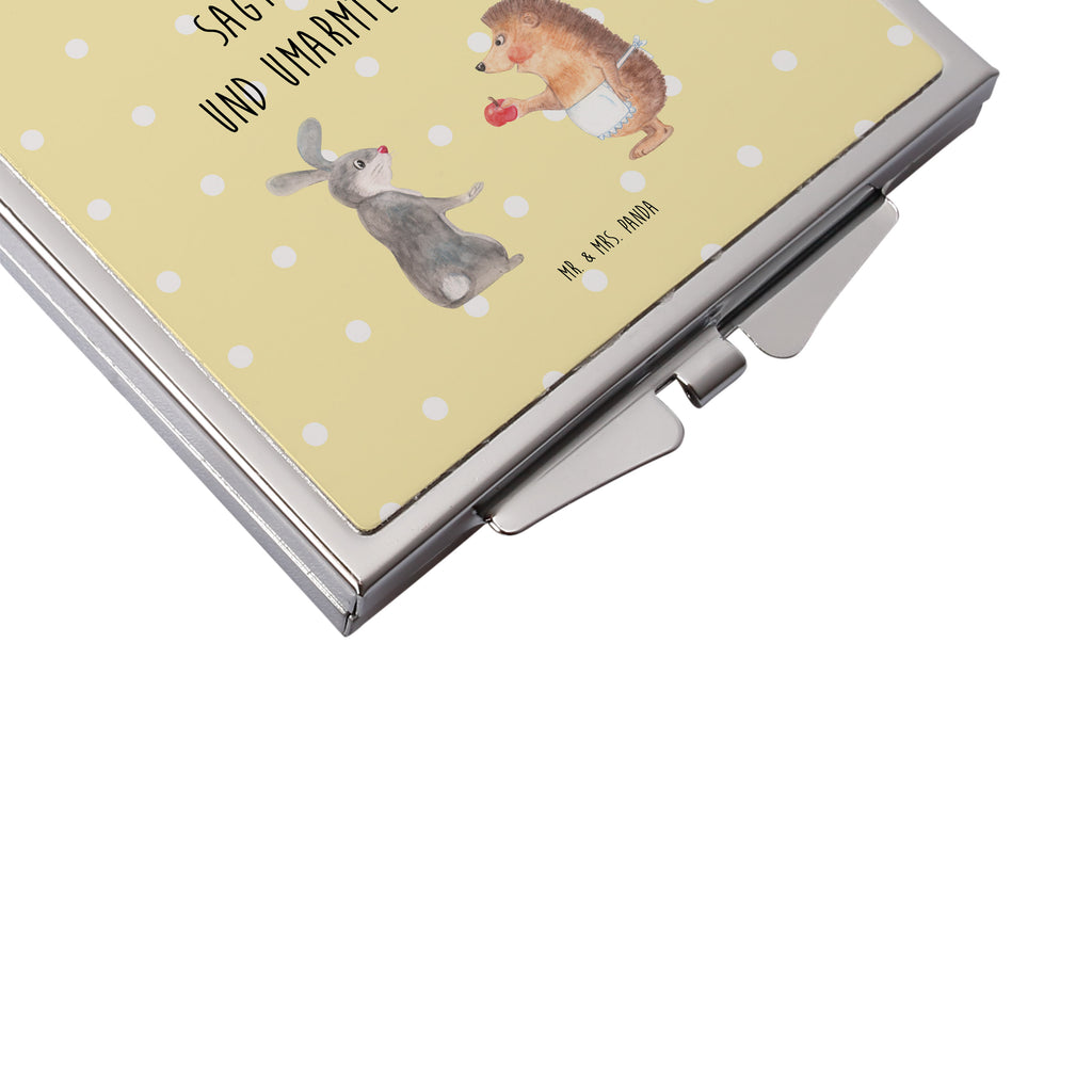 Handtaschenspiegel quadratisch Liebe ist nie ohne Schmerz Spiegel, Handtasche, Quadrat, silber, schminken, Schminkspiegel, Tiermotive, Gute Laune, lustige Sprüche, Tiere, Igel und Hase, Igel, Hase, Liebe Spruch, Liebeskummer Geschenk, Herzschmerz, Trösten, Trennungsschmerz, Spruch romantisch