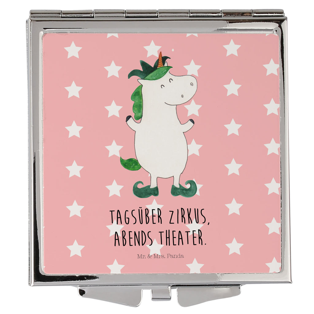 Handtaschenspiegel quadratisch Einhorn Joker Spiegel, Handtasche, Quadrat, silber, schminken, Schminkspiegel, Einhorn, Einhörner, Einhorn Deko, Pegasus, Unicorn, Hofnarr, Kasper, Gaukler, Mittelalter