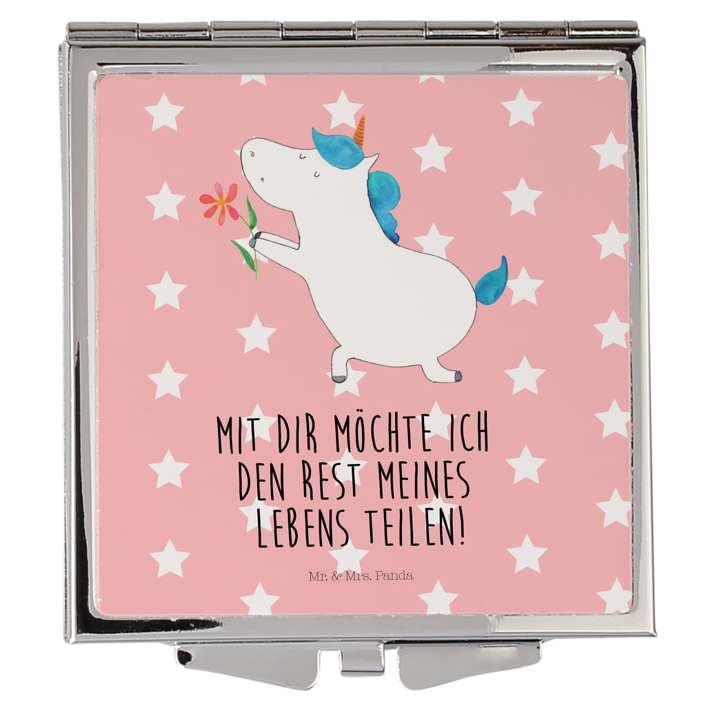 Handtaschenspiegel quadratisch Einhorn Blume Spiegel, Handtasche, Quadrat, silber, schminken, Schminkspiegel, Einhorn, Einhörner, Einhorn Deko, Pegasus, Unicorn, Liebe, Liebesbeweis, Antrag, Heiratsantrag, Verlobung, Ehepaar, Pärchen, Partner, Freund, Freundin, Ehe, heiraten