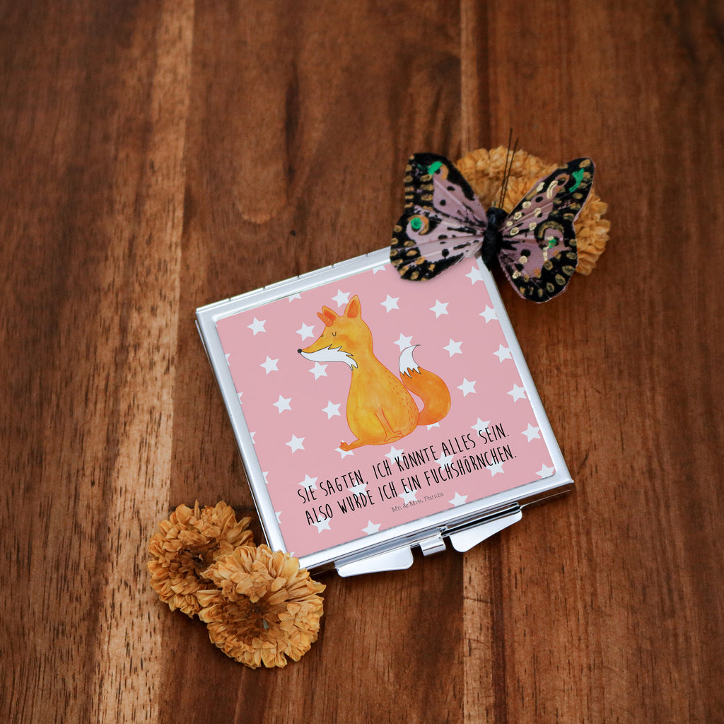 Handtaschenspiegel quadratisch Fuchshörnchen Spiegel, Handtasche, Quadrat, silber, schminken, Schminkspiegel, Einhorn, Einhörner, Einhorn Deko, Pegasus, Unicorn, Fuchs, Unicorns, Fuchshörnchen, Fuchshorn, Foxycorn, Füchse