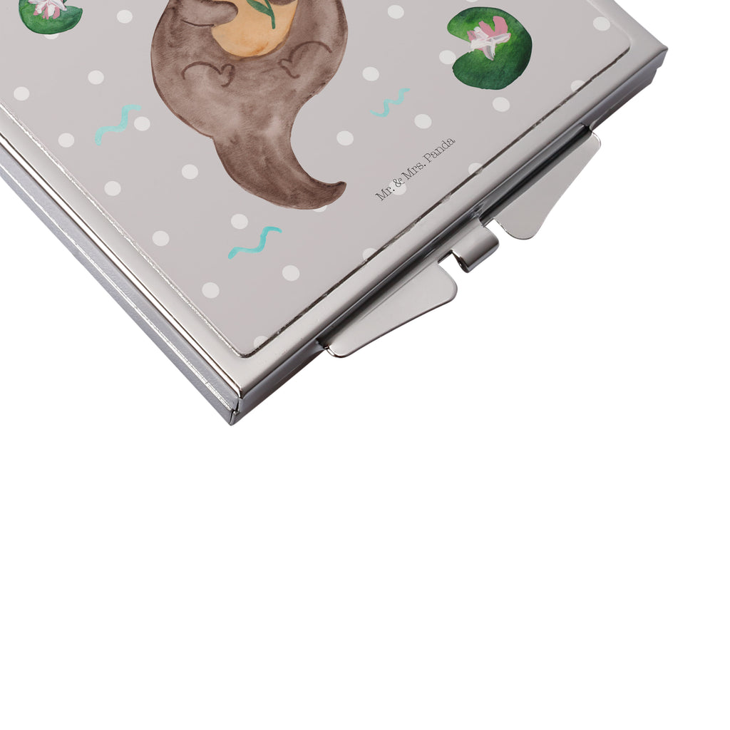 Handtaschenspiegel quadratisch Otter mit Seerose Spiegel, Handtasche, Quadrat, silber, schminken, Schminkspiegel, Otter, Fischotter, Seeotter, Otter Seeotter See Otter
