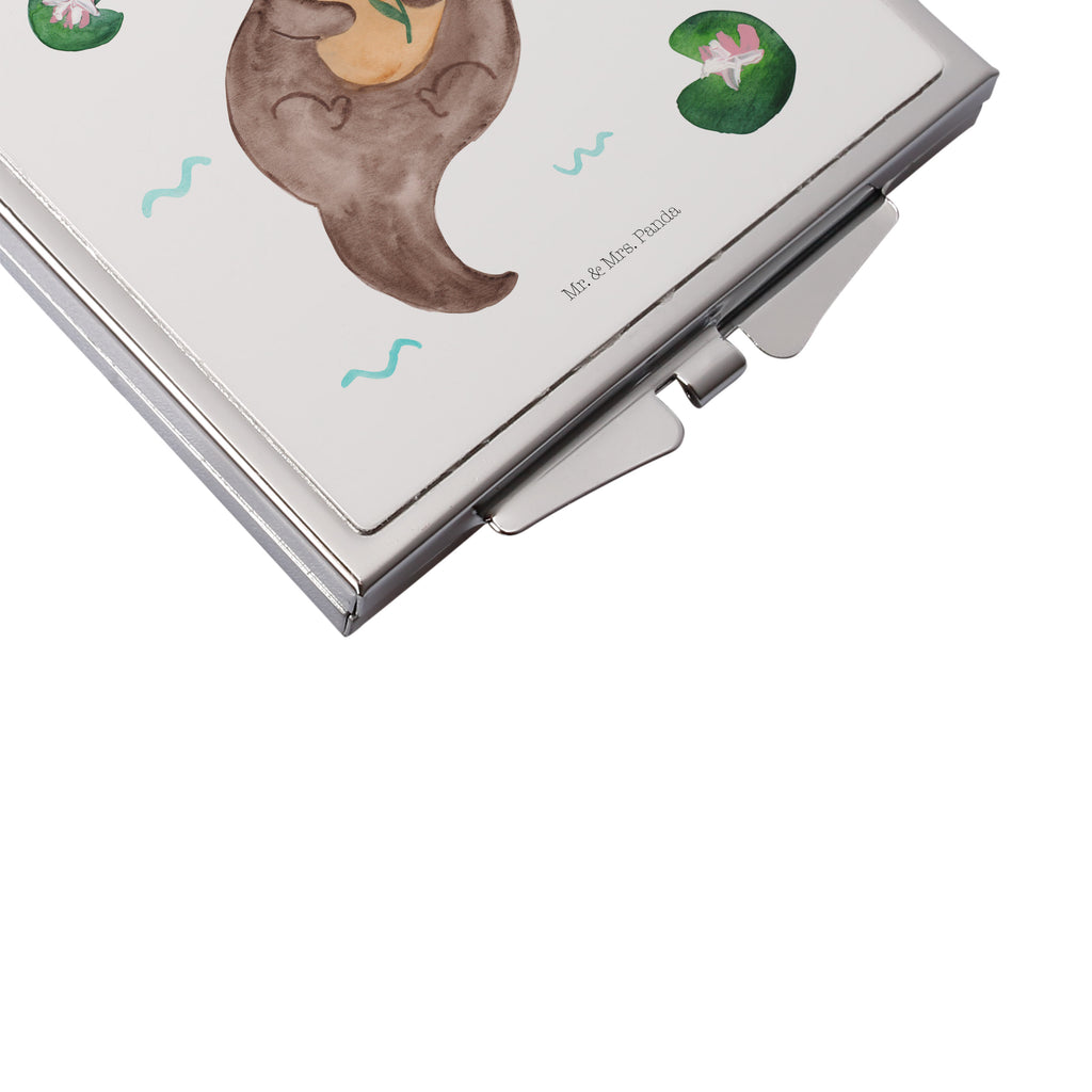 Handtaschenspiegel quadratisch Otter mit Seerose Spiegel, Handtasche, Quadrat, silber, schminken, Schminkspiegel, Otter, Fischotter, Seeotter, Otter Seeotter See Otter