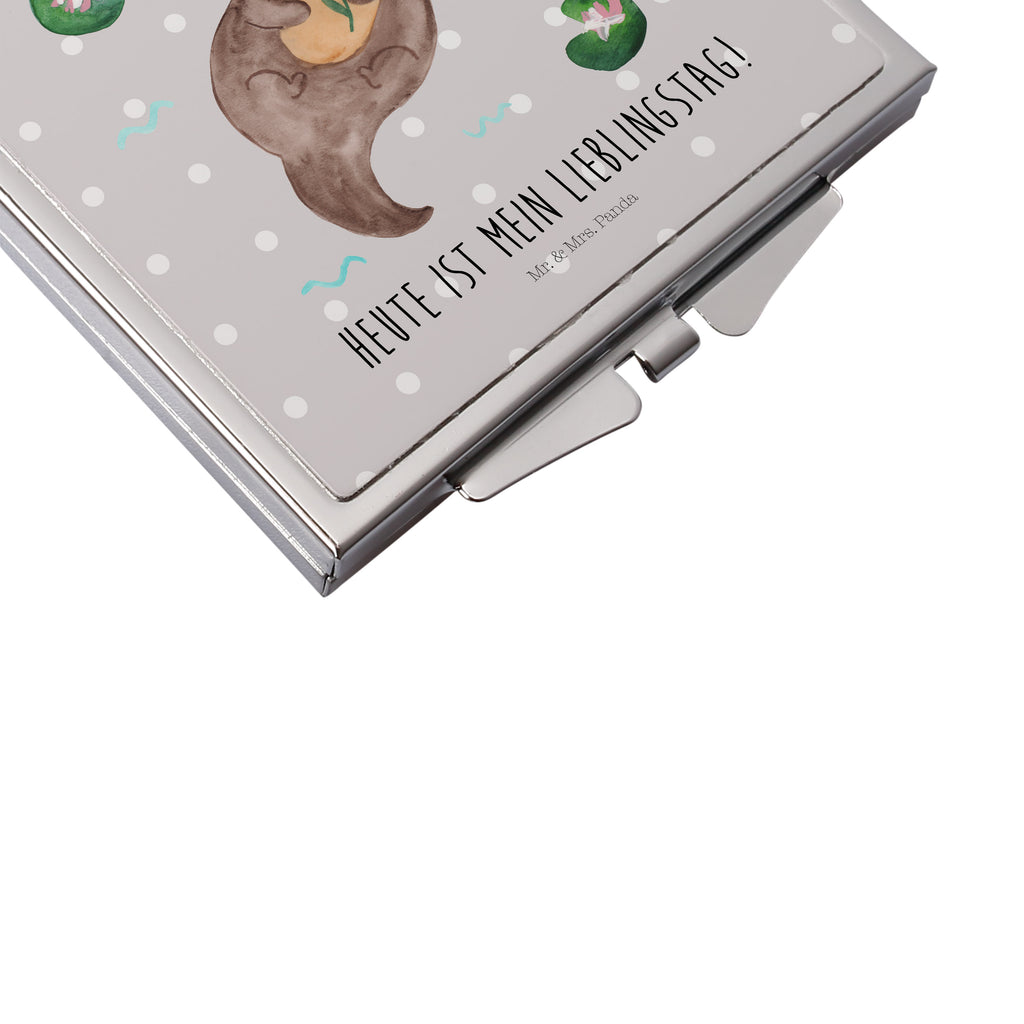 Handtaschenspiegel quadratisch Otter mit Seerose Spiegel, Handtasche, Quadrat, silber, schminken, Schminkspiegel, Otter, Fischotter, Seeotter, Otter Seeotter See Otter