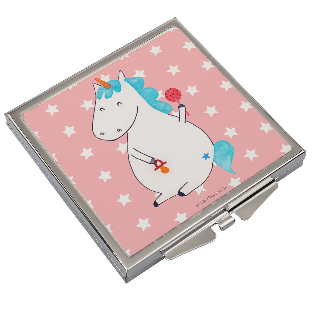 Handtaschenspiegel quadratisch Einhorn Baby Spiegel, Handtasche, Quadrat, silber, schminken, Schminkspiegel, Einhorn, Einhörner, Einhorn Deko, Pegasus, Unicorn, Mutter, Geburt, Geburtstag, erstes Kind, Baby, Babyglück, Nachwuchs, Eltern, Party, Kind, Schnuller