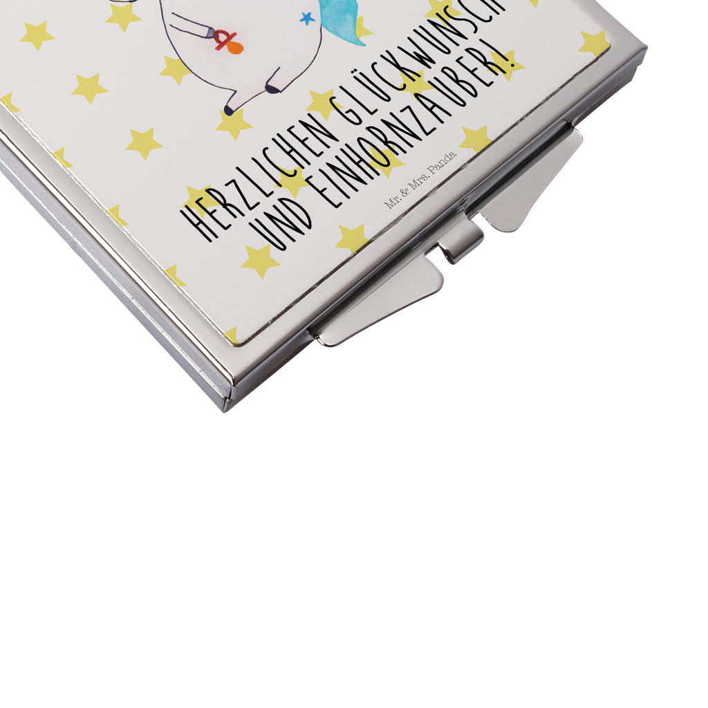 Handtaschenspiegel quadratisch Einhorn Baby Spiegel, Handtasche, Quadrat, silber, schminken, Schminkspiegel, Einhorn, Einhörner, Einhorn Deko, Pegasus, Unicorn, Mutter, Geburt, Geburtstag, erstes Kind, Baby, Babyglück, Nachwuchs, Eltern, Party, Kind, Schnuller
