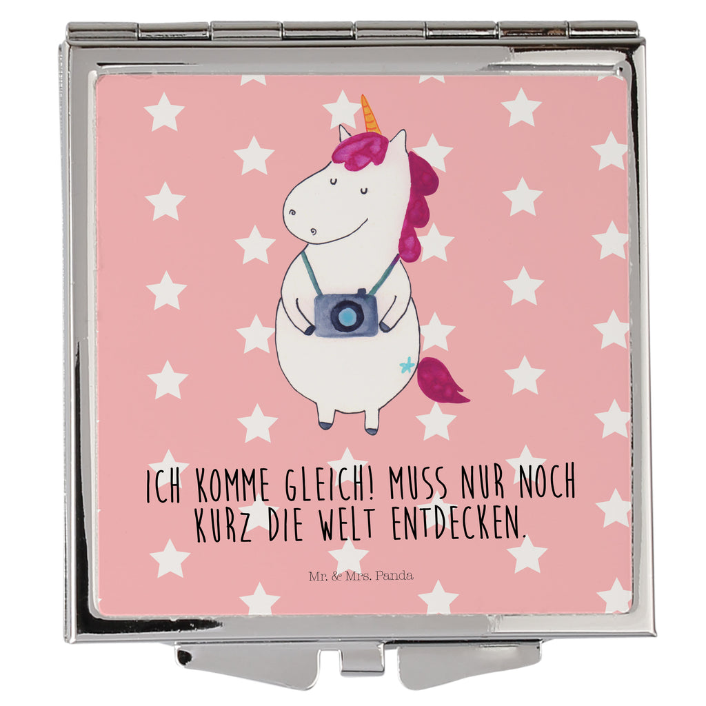 Handtaschenspiegel quadratisch Einhorn Fotograf Spiegel, Handtasche, Quadrat, silber, schminken, Schminkspiegel, Einhorn, Einhörner, Einhorn Deko, Pegasus, Unicorn, Fotograf, Fotografie, Kamera, Reisen, Weltreise, Weltenbummler, Urlaub, Tourist, Kurztrip, Reise, Städtereise