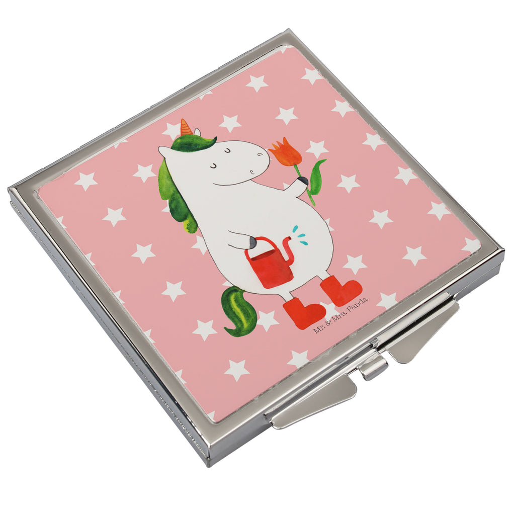 Handtaschenspiegel quadratisch Einhorn Gärtner Spiegel, Handtasche, Quadrat, silber, schminken, Schminkspiegel, Einhorn, Einhörner, Einhorn Deko, Pegasus, Unicorn, Luftballon, Gießkanne, Giesskanne, Lebenslust, Freude, Blume, Freundin, Garten, Stiefel