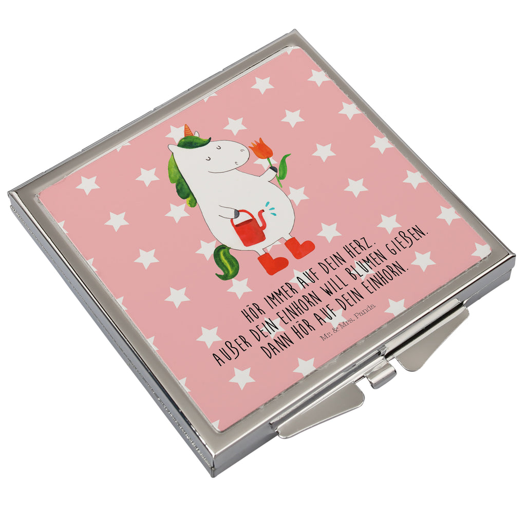 Handtaschenspiegel quadratisch Einhorn Gärtner Spiegel, Handtasche, Quadrat, silber, schminken, Schminkspiegel, Einhorn, Einhörner, Einhorn Deko, Pegasus, Unicorn, Luftballon, Gießkanne, Giesskanne, Lebenslust, Freude, Blume, Freundin, Garten, Stiefel