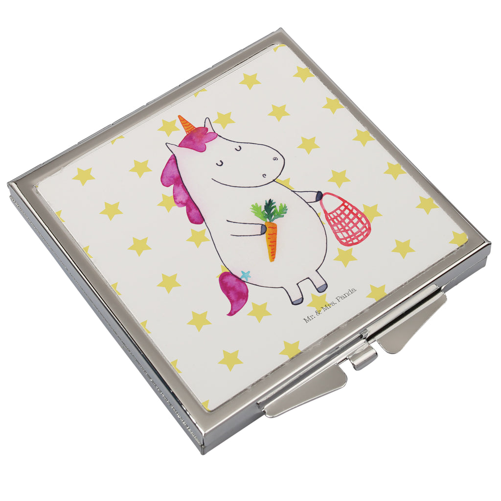 Handtaschenspiegel quadratisch Einhorn Gemüse Spiegel, Handtasche, Quadrat, silber, schminken, Schminkspiegel, Einhorn, Einhörner, Einhorn Deko, Pegasus, Unicorn, Biomarkt, Bio, Gemüse, Wochenmarkt