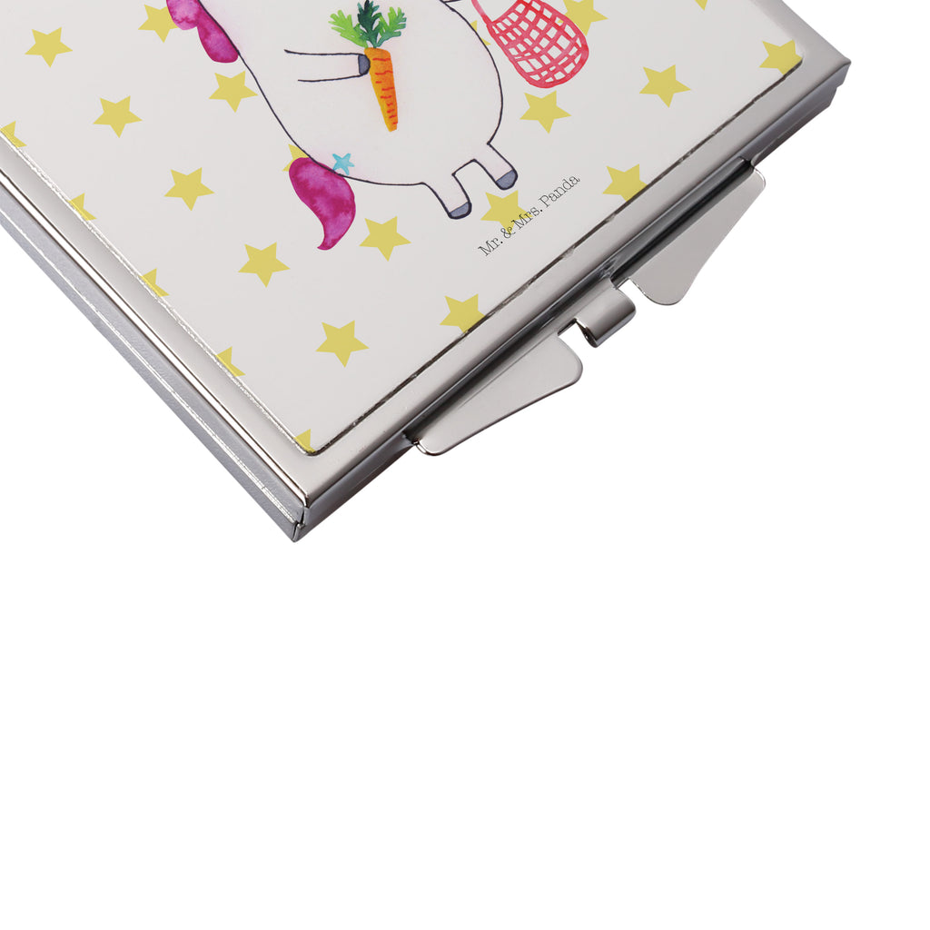 Handtaschenspiegel quadratisch Einhorn Gemüse Spiegel, Handtasche, Quadrat, silber, schminken, Schminkspiegel, Einhorn, Einhörner, Einhorn Deko, Pegasus, Unicorn, Biomarkt, Bio, Gemüse, Wochenmarkt
