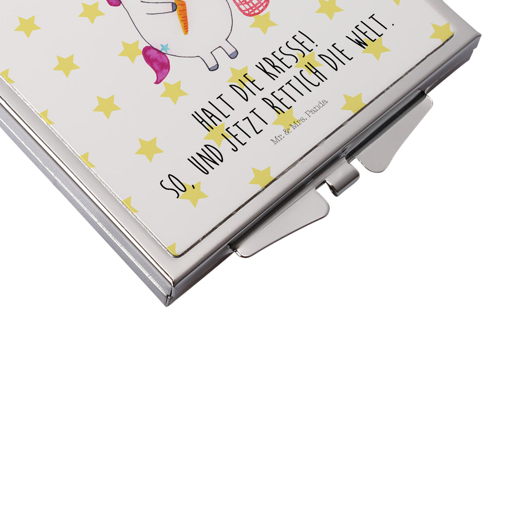 Handtaschenspiegel quadratisch Einhorn Gemüse Spiegel, Handtasche, Quadrat, silber, schminken, Schminkspiegel, Einhorn, Einhörner, Einhorn Deko, Pegasus, Unicorn, Biomarkt, Bio, Gemüse, Wochenmarkt