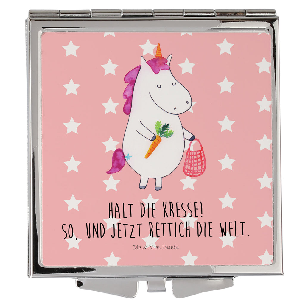 Handtaschenspiegel quadratisch Einhorn Gemüse Spiegel, Handtasche, Quadrat, silber, schminken, Schminkspiegel, Einhorn, Einhörner, Einhorn Deko, Pegasus, Unicorn, Biomarkt, Bio, Gemüse, Wochenmarkt