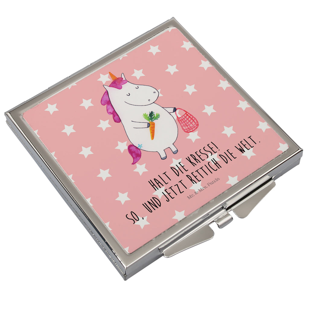 Handtaschenspiegel quadratisch Einhorn Gemüse Spiegel, Handtasche, Quadrat, silber, schminken, Schminkspiegel, Einhorn, Einhörner, Einhorn Deko, Pegasus, Unicorn, Biomarkt, Bio, Gemüse, Wochenmarkt