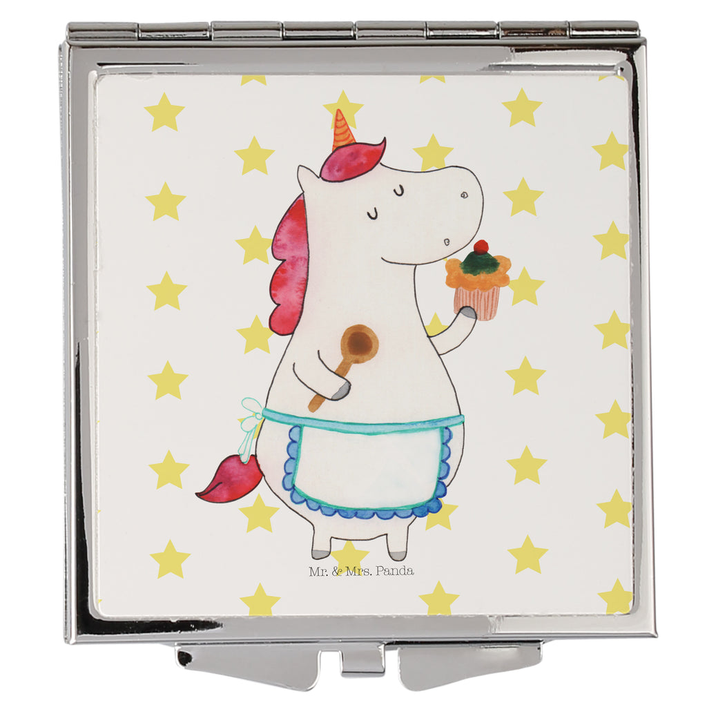 Handtaschenspiegel quadratisch Einhorn Küchenfee Spiegel, Handtasche, Quadrat, silber, schminken, Schminkspiegel, Einhorn, Einhörner, Einhorn Deko, Pegasus, Unicorn, backen, Muffin, Motivation, Träumer, träumen, Bäckerin, Hobbykoch, Koch, Torte, Kuchen