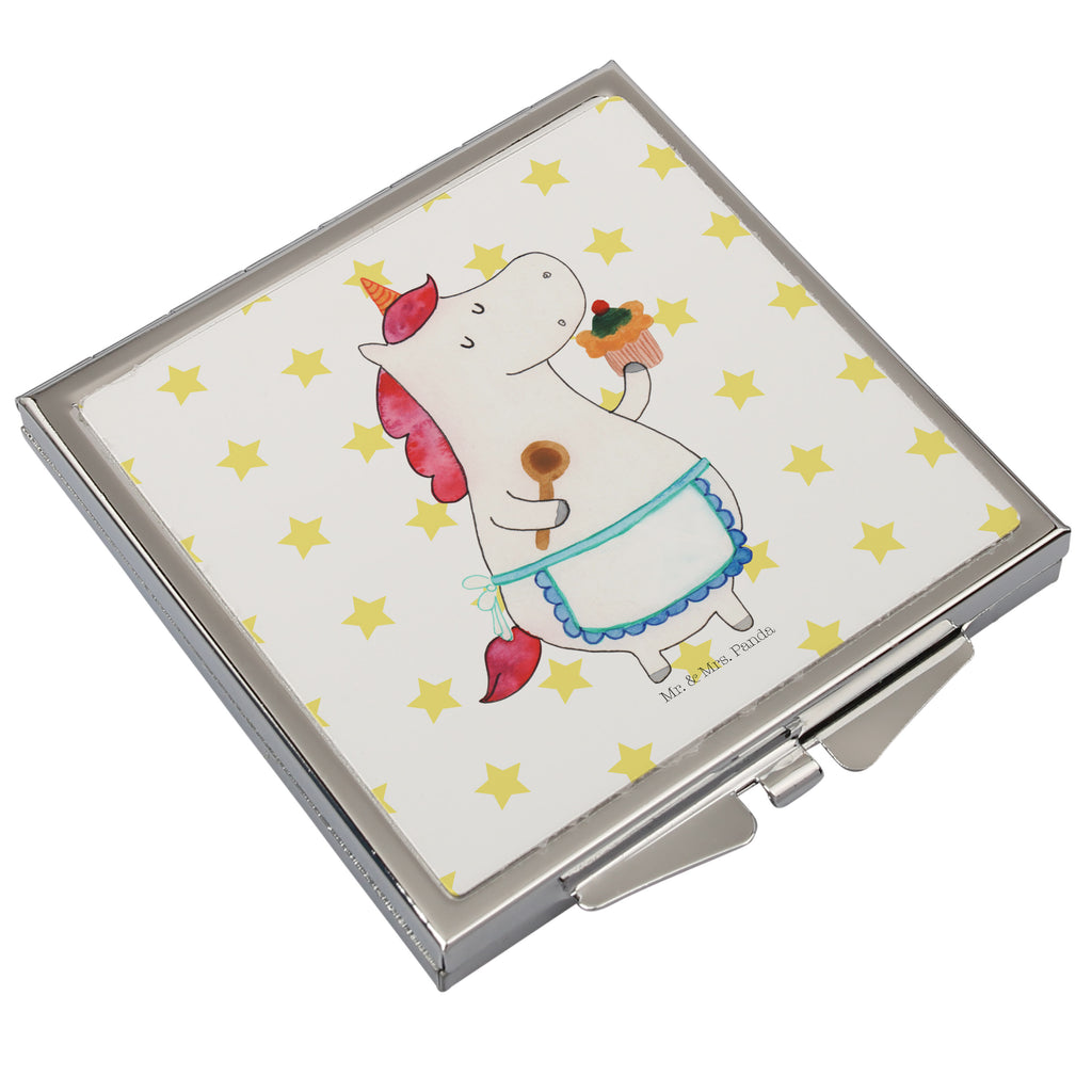 Handtaschenspiegel quadratisch Einhorn Küchenfee Spiegel, Handtasche, Quadrat, silber, schminken, Schminkspiegel, Einhorn, Einhörner, Einhorn Deko, Pegasus, Unicorn, backen, Muffin, Motivation, Träumer, träumen, Bäckerin, Hobbykoch, Koch, Torte, Kuchen