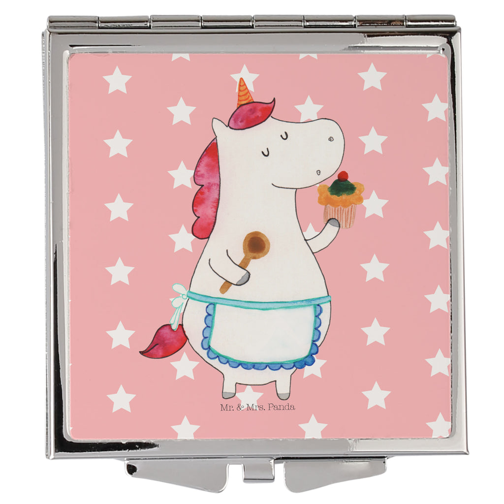 Handtaschenspiegel quadratisch Einhorn Küchenfee Spiegel, Handtasche, Quadrat, silber, schminken, Schminkspiegel, Einhorn, Einhörner, Einhorn Deko, Pegasus, Unicorn, backen, Muffin, Motivation, Träumer, träumen, Bäckerin, Hobbykoch, Koch, Torte, Kuchen