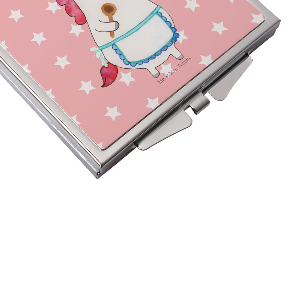 Handtaschenspiegel quadratisch Einhorn Küchenfee Spiegel, Handtasche, Quadrat, silber, schminken, Schminkspiegel, Einhorn, Einhörner, Einhorn Deko, Pegasus, Unicorn, backen, Muffin, Motivation, Träumer, träumen, Bäckerin, Hobbykoch, Koch, Torte, Kuchen