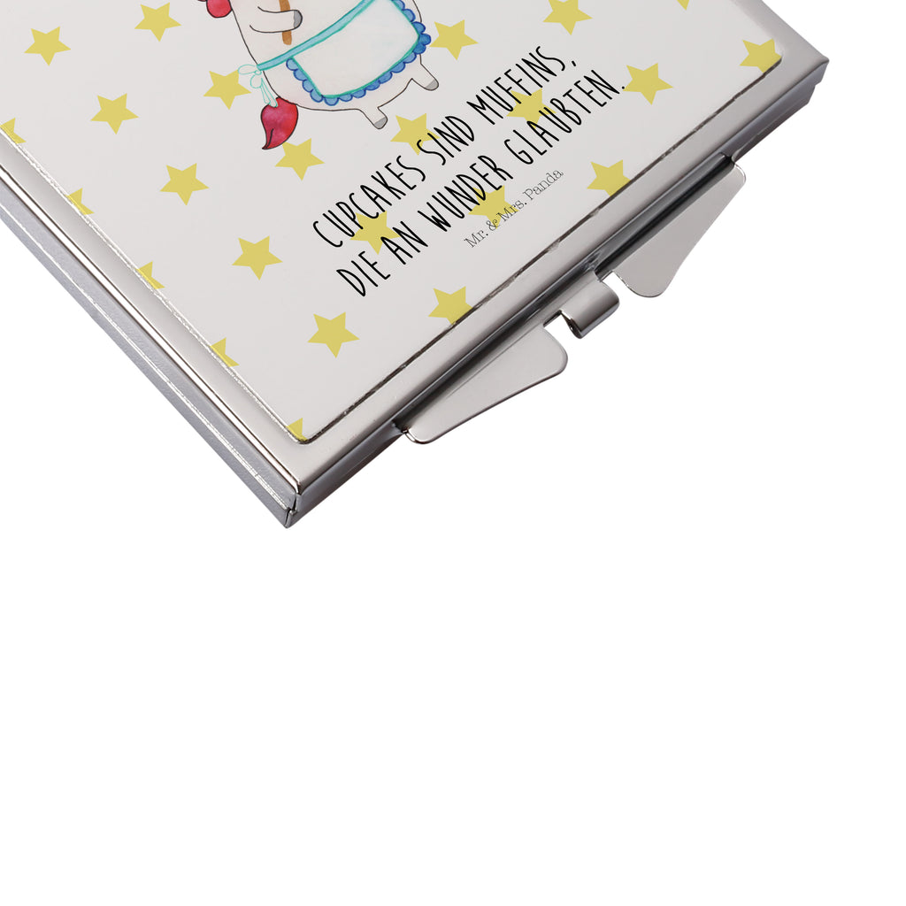 Handtaschenspiegel quadratisch Einhorn Küchenfee Spiegel, Handtasche, Quadrat, silber, schminken, Schminkspiegel, Einhorn, Einhörner, Einhorn Deko, Pegasus, Unicorn, backen, Muffin, Motivation, Träumer, träumen, Bäckerin, Hobbykoch, Koch, Torte, Kuchen