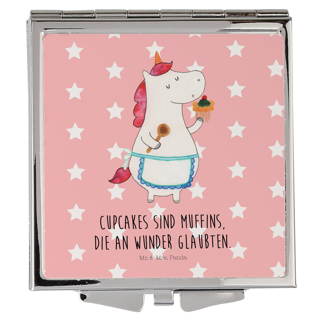 Handtaschenspiegel quadratisch Einhorn Küchenfee Spiegel, Handtasche, Quadrat, silber, schminken, Schminkspiegel, Einhorn, Einhörner, Einhorn Deko, Pegasus, Unicorn, backen, Muffin, Motivation, Träumer, träumen, Bäckerin, Hobbykoch, Koch, Torte, Kuchen