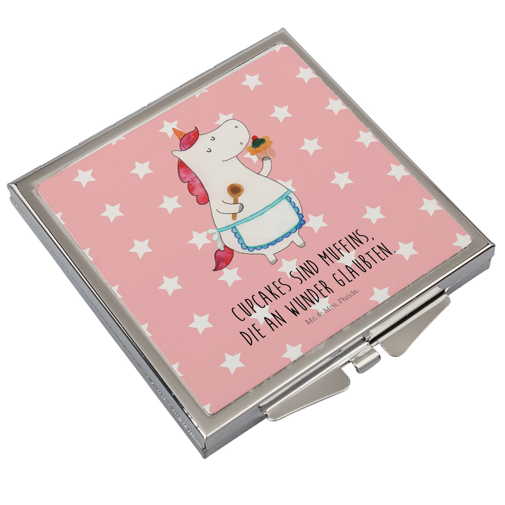 Handtaschenspiegel quadratisch Einhorn Küchenfee Spiegel, Handtasche, Quadrat, silber, schminken, Schminkspiegel, Einhorn, Einhörner, Einhorn Deko, Pegasus, Unicorn, backen, Muffin, Motivation, Träumer, träumen, Bäckerin, Hobbykoch, Koch, Torte, Kuchen