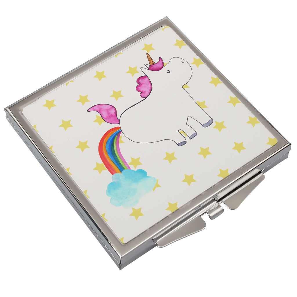 Handtaschenspiegel quadratisch Einhorn Pupsend Spiegel, Handtasche, Quadrat, silber, schminken, Schminkspiegel, Einhorn, Einhörner, Einhorn Deko, Pegasus, Unicorn, Pups, Regenbogen, Glitzer, Einhornpower, Erwachsenwerden, Spaß, lustig, Freundin