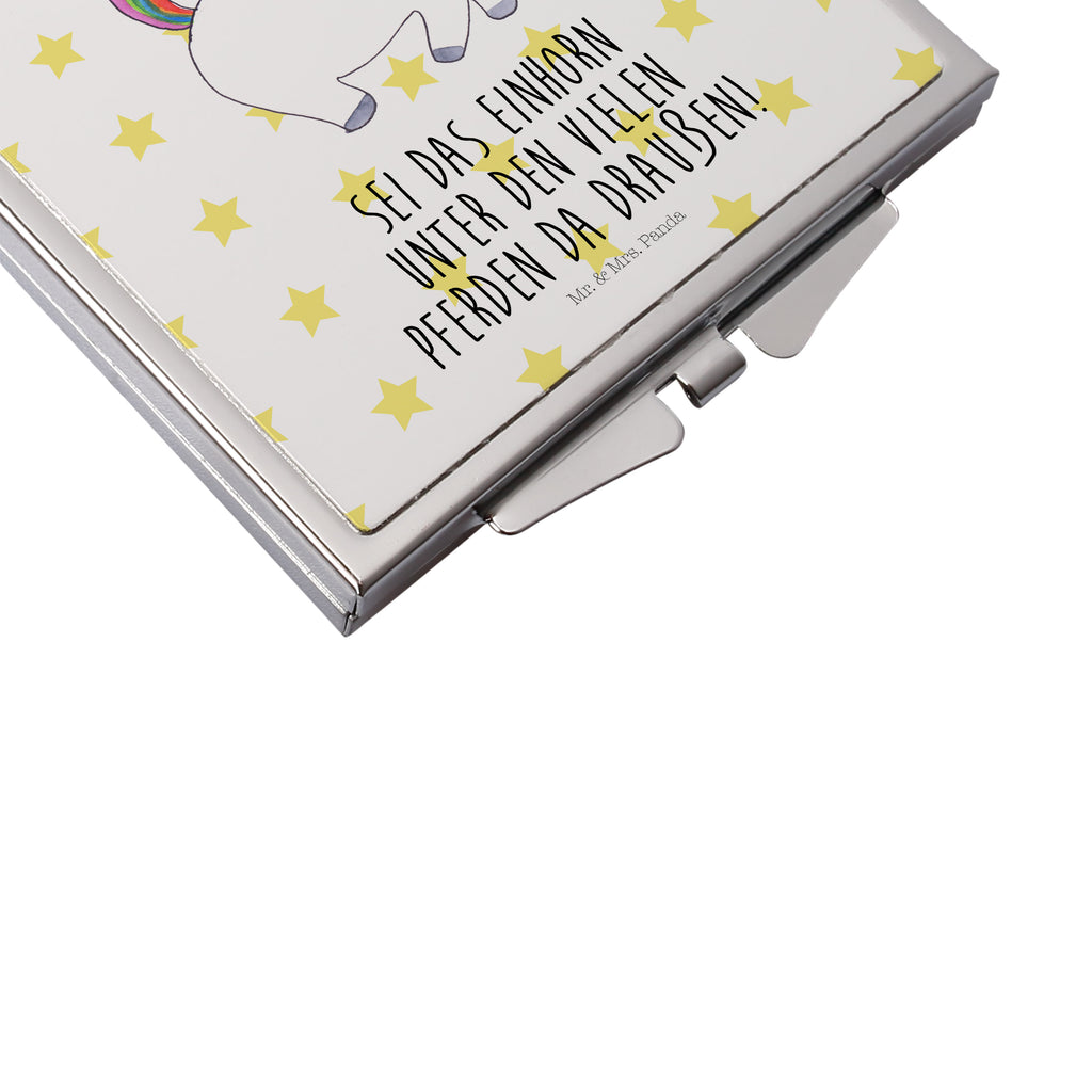 Handtaschenspiegel quadratisch Einhorn stolzierend Spiegel, Handtasche, Quadrat, silber, schminken, Schminkspiegel, Einhorn, Einhörner, Einhorn Deko, Pegasus, Unicorn, stolz, anders, bunt, Pferd, Reiter, Reiten, Freundin, Geschenk