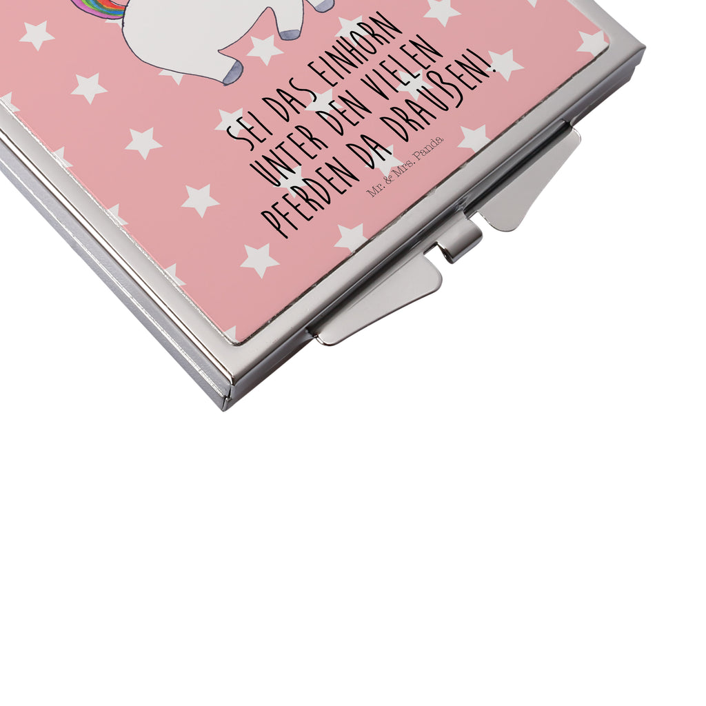 Handtaschenspiegel quadratisch Einhorn stolzierend Spiegel, Handtasche, Quadrat, silber, schminken, Schminkspiegel, Einhorn, Einhörner, Einhorn Deko, Pegasus, Unicorn, stolz, anders, bunt, Pferd, Reiter, Reiten, Freundin, Geschenk