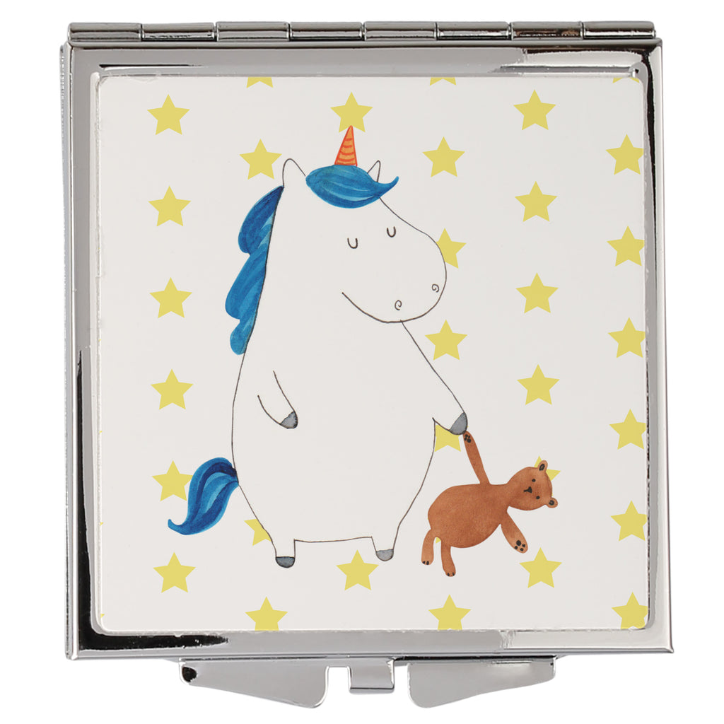 Handtaschenspiegel quadratisch Einhorn Teddy Spiegel, Handtasche, Quadrat, silber, schminken, Schminkspiegel, Einhorn, Einhörner, Einhorn Deko, Pegasus, Unicorn, schlafen, gute Nacht, Single, Bett, Träumen, Freundin, Singleleben