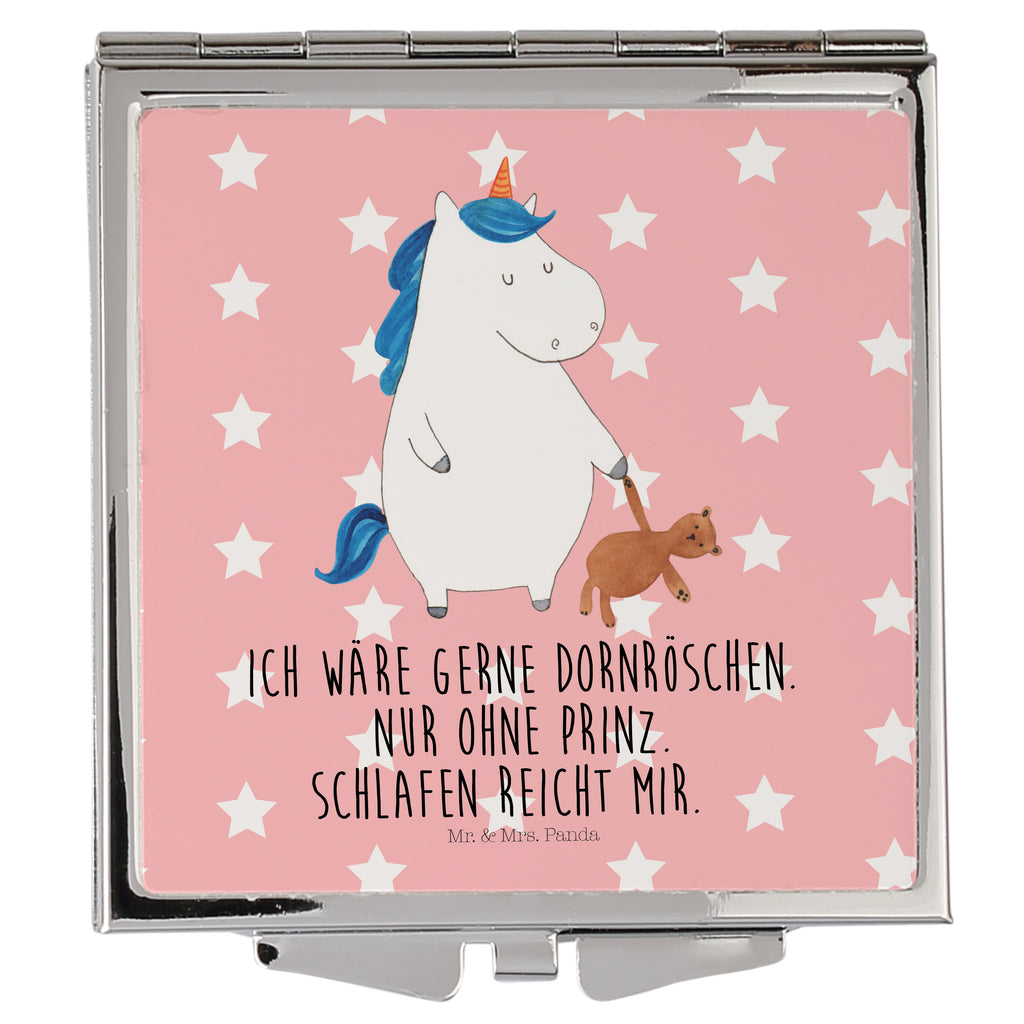 Handtaschenspiegel quadratisch Einhorn Teddy Spiegel, Handtasche, Quadrat, silber, schminken, Schminkspiegel, Einhorn, Einhörner, Einhorn Deko, Pegasus, Unicorn, schlafen, gute Nacht, Single, Bett, Träumen, Freundin, Singleleben