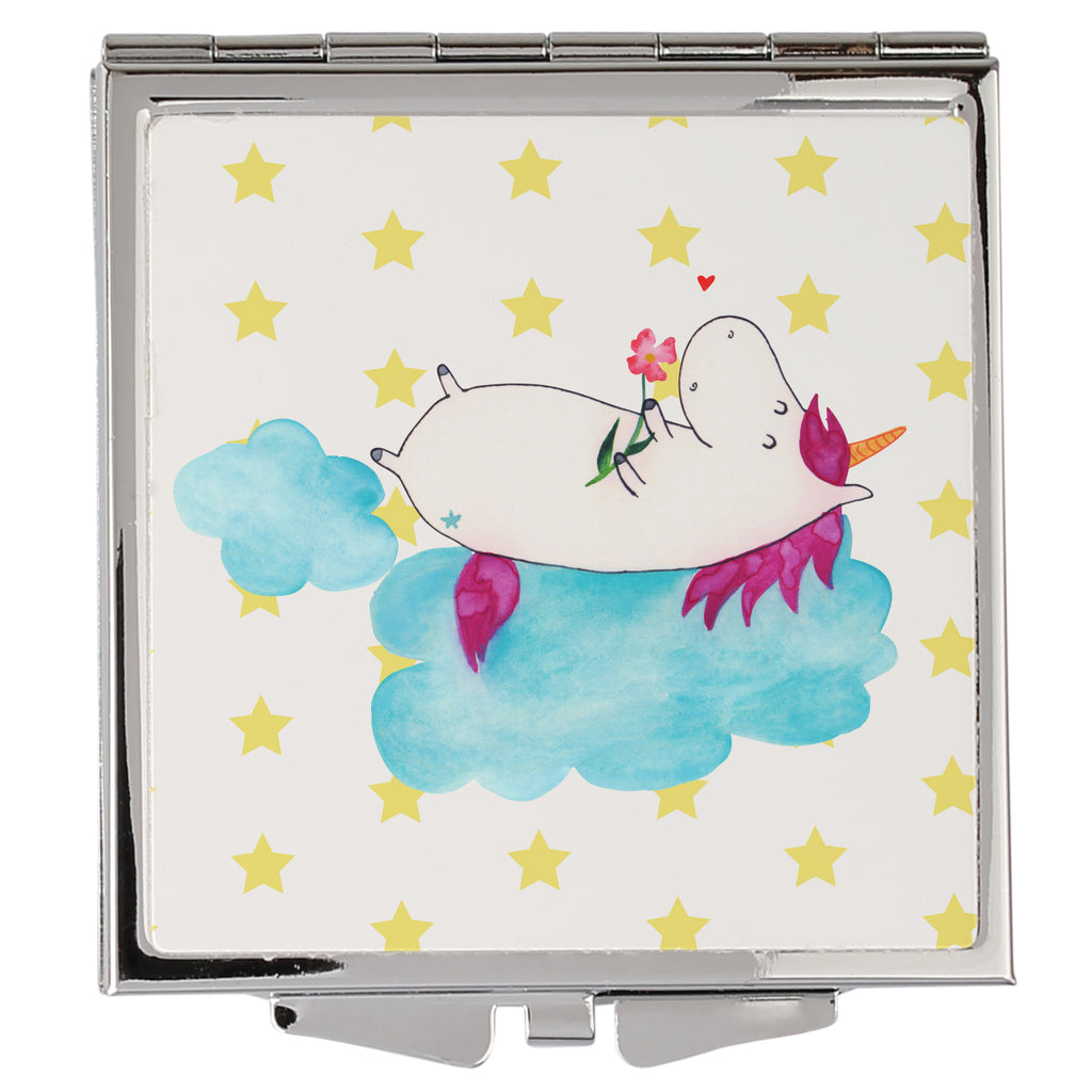 Handtaschenspiegel quadratisch Einhorn verliebt auf Wolke Spiegel, Handtasche, Quadrat, silber, schminken, Schminkspiegel, Einhorn, Einhörner, Einhorn Deko, Pegasus, Unicorn, verliebt, Liebe, Liebesbeweis, Freundin, Wolke