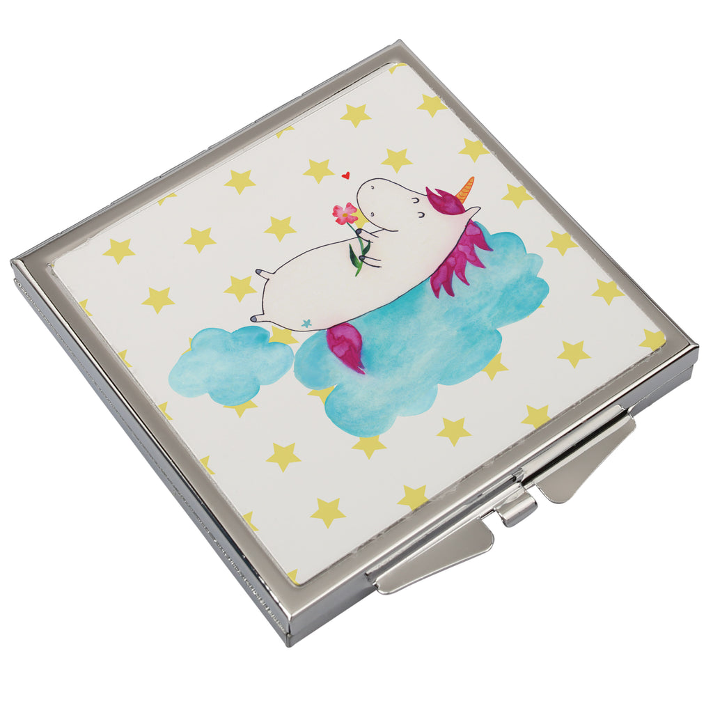 Handtaschenspiegel quadratisch Einhorn verliebt auf Wolke Spiegel, Handtasche, Quadrat, silber, schminken, Schminkspiegel, Einhorn, Einhörner, Einhorn Deko, Pegasus, Unicorn, verliebt, Liebe, Liebesbeweis, Freundin, Wolke