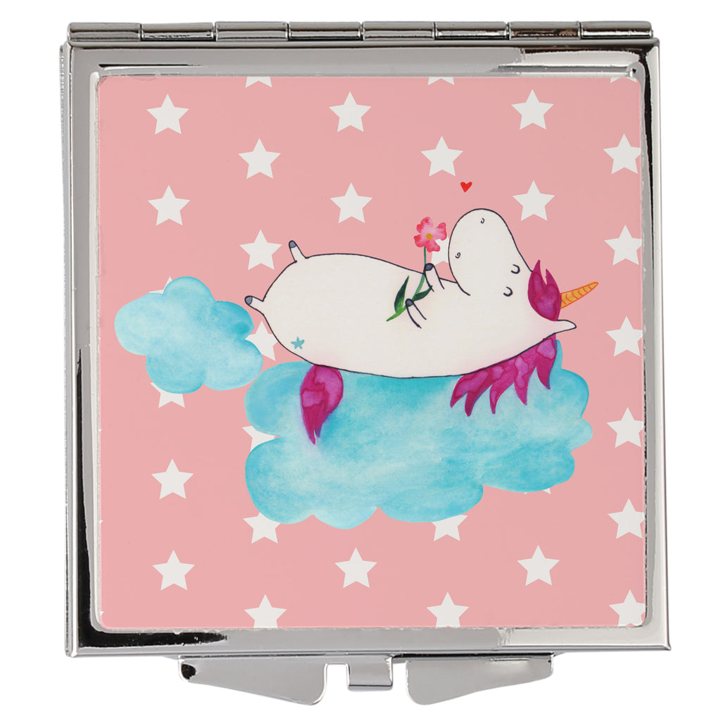 Handtaschenspiegel quadratisch Einhorn verliebt auf Wolke Spiegel, Handtasche, Quadrat, silber, schminken, Schminkspiegel, Einhorn, Einhörner, Einhorn Deko, Pegasus, Unicorn, verliebt, Liebe, Liebesbeweis, Freundin, Wolke