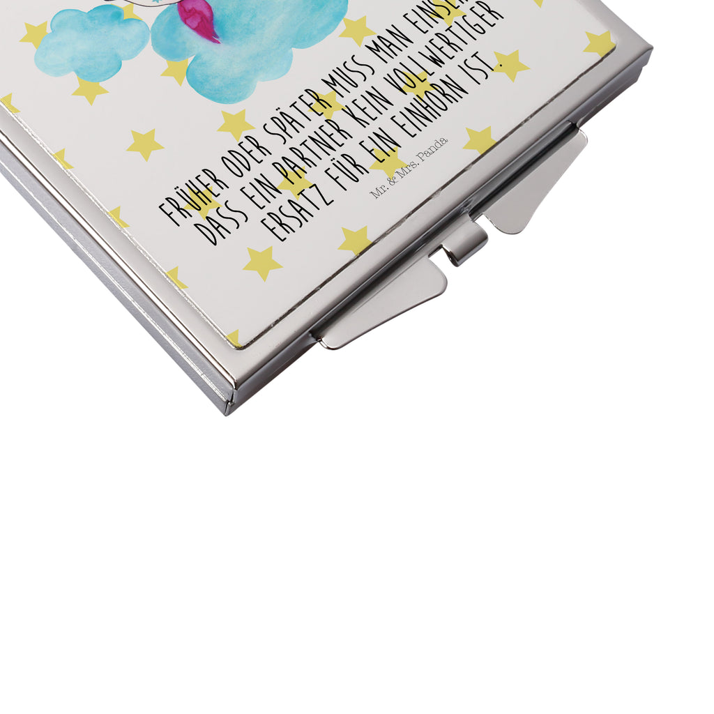 Handtaschenspiegel quadratisch Einhorn verliebt auf Wolke Spiegel, Handtasche, Quadrat, silber, schminken, Schminkspiegel, Einhorn, Einhörner, Einhorn Deko, Pegasus, Unicorn, verliebt, Liebe, Liebesbeweis, Freundin, Wolke