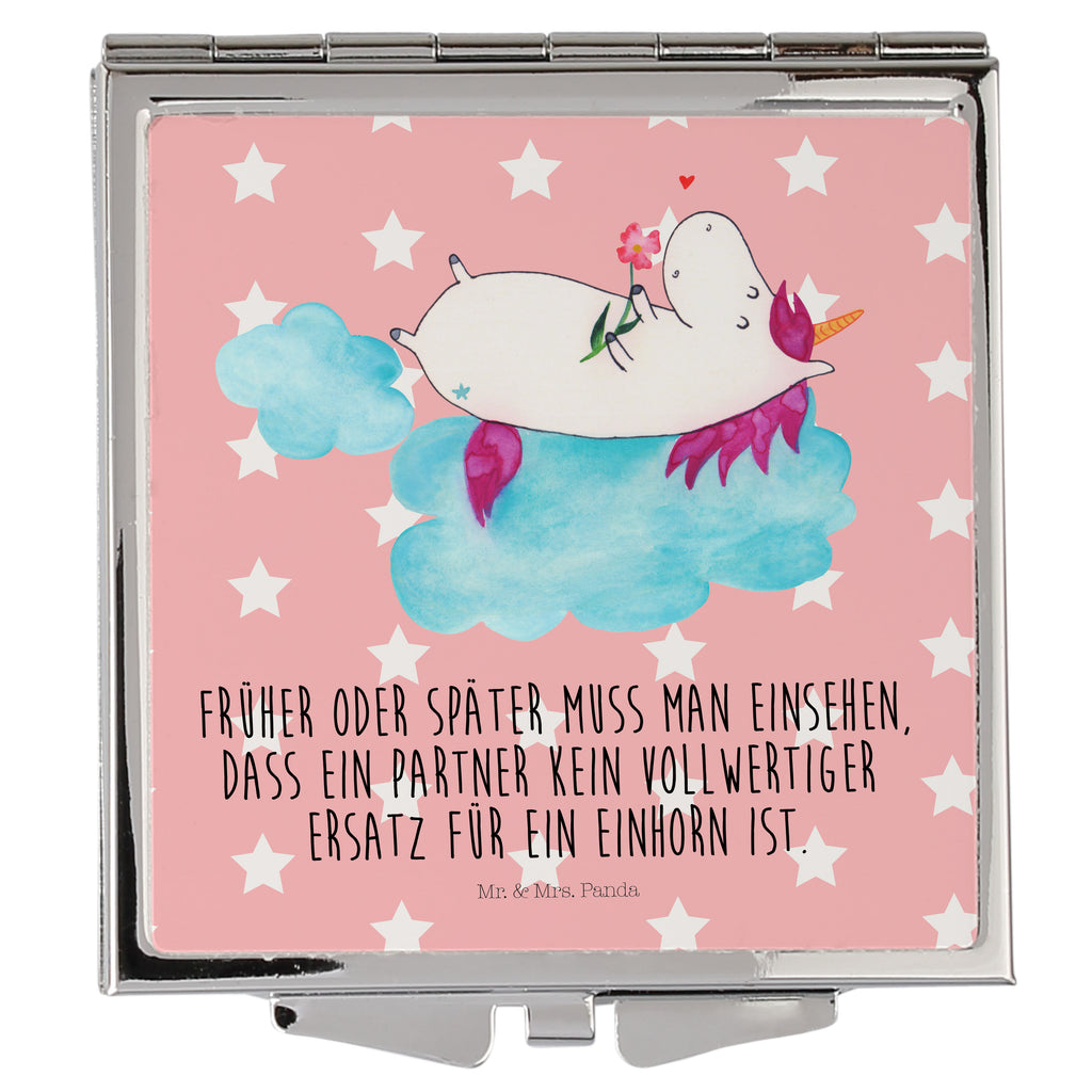 Handtaschenspiegel quadratisch Einhorn verliebt auf Wolke Spiegel, Handtasche, Quadrat, silber, schminken, Schminkspiegel, Einhorn, Einhörner, Einhorn Deko, Pegasus, Unicorn, verliebt, Liebe, Liebesbeweis, Freundin, Wolke