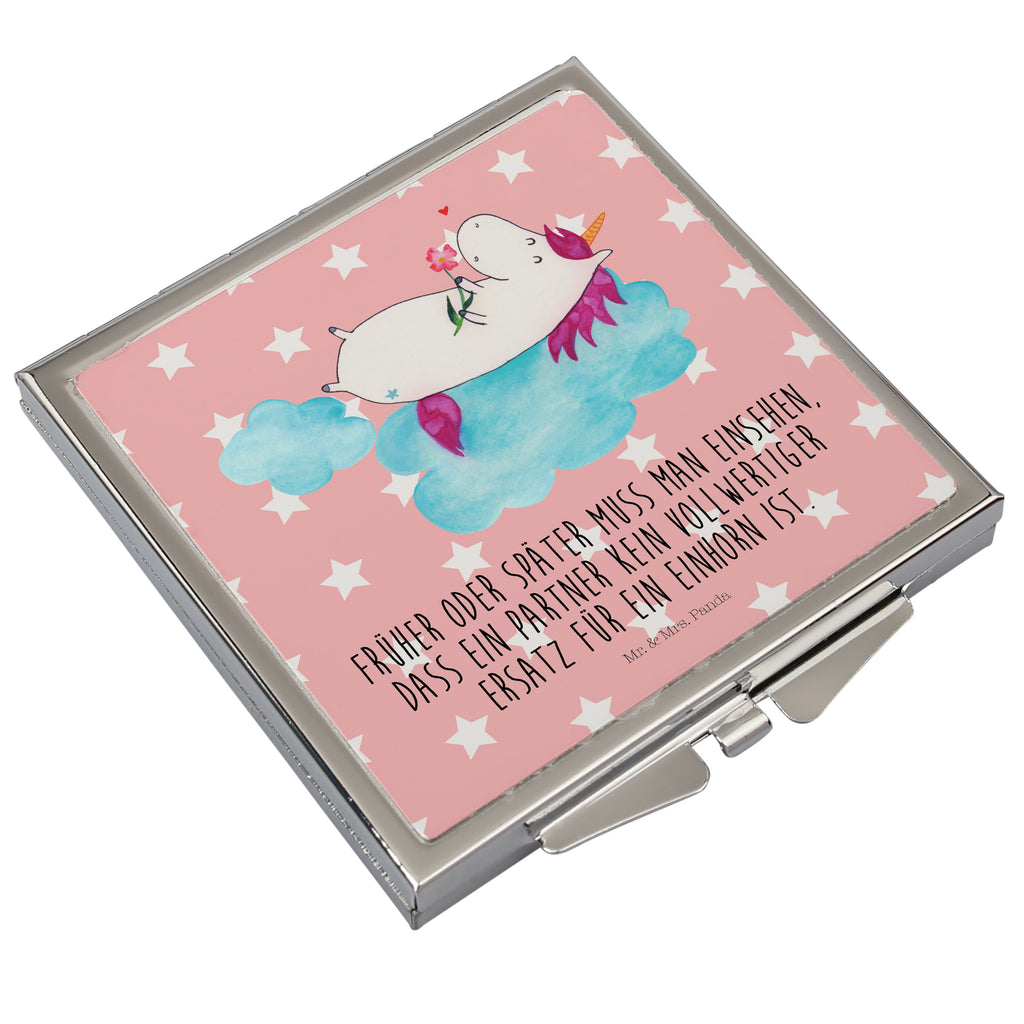 Handtaschenspiegel quadratisch Einhorn verliebt auf Wolke Spiegel, Handtasche, Quadrat, silber, schminken, Schminkspiegel, Einhorn, Einhörner, Einhorn Deko, Pegasus, Unicorn, verliebt, Liebe, Liebesbeweis, Freundin, Wolke
