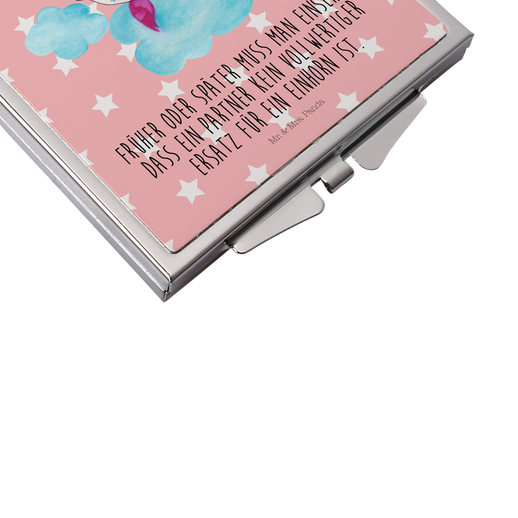 Handtaschenspiegel quadratisch Einhorn verliebt auf Wolke Spiegel, Handtasche, Quadrat, silber, schminken, Schminkspiegel, Einhorn, Einhörner, Einhorn Deko, Pegasus, Unicorn, verliebt, Liebe, Liebesbeweis, Freundin, Wolke