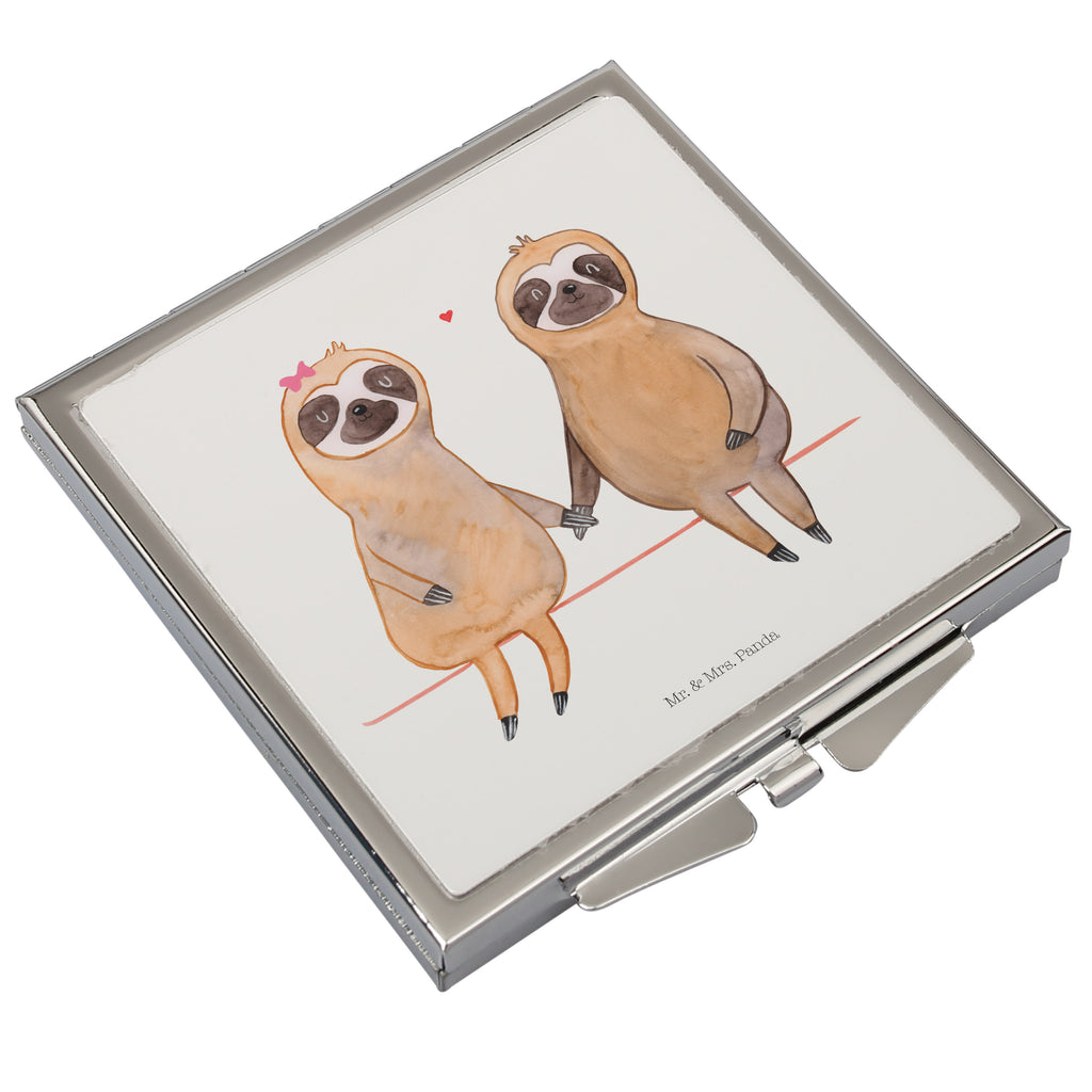 Handtaschenspiegel quadratisch Faultier Pärchen Spiegel, Handtasche, Quadrat, silber, schminken, Schminkspiegel, Faultier, Faultier Geschenk, Faultier Deko, Faultiere, faul, Lieblingstier, Liebe, Liebespaar, Faultierliebe, Faultierpärchen, verliebt, verlobt, gemeinsam, relaxen, Pärchen, Beziehung, Langsamkeit