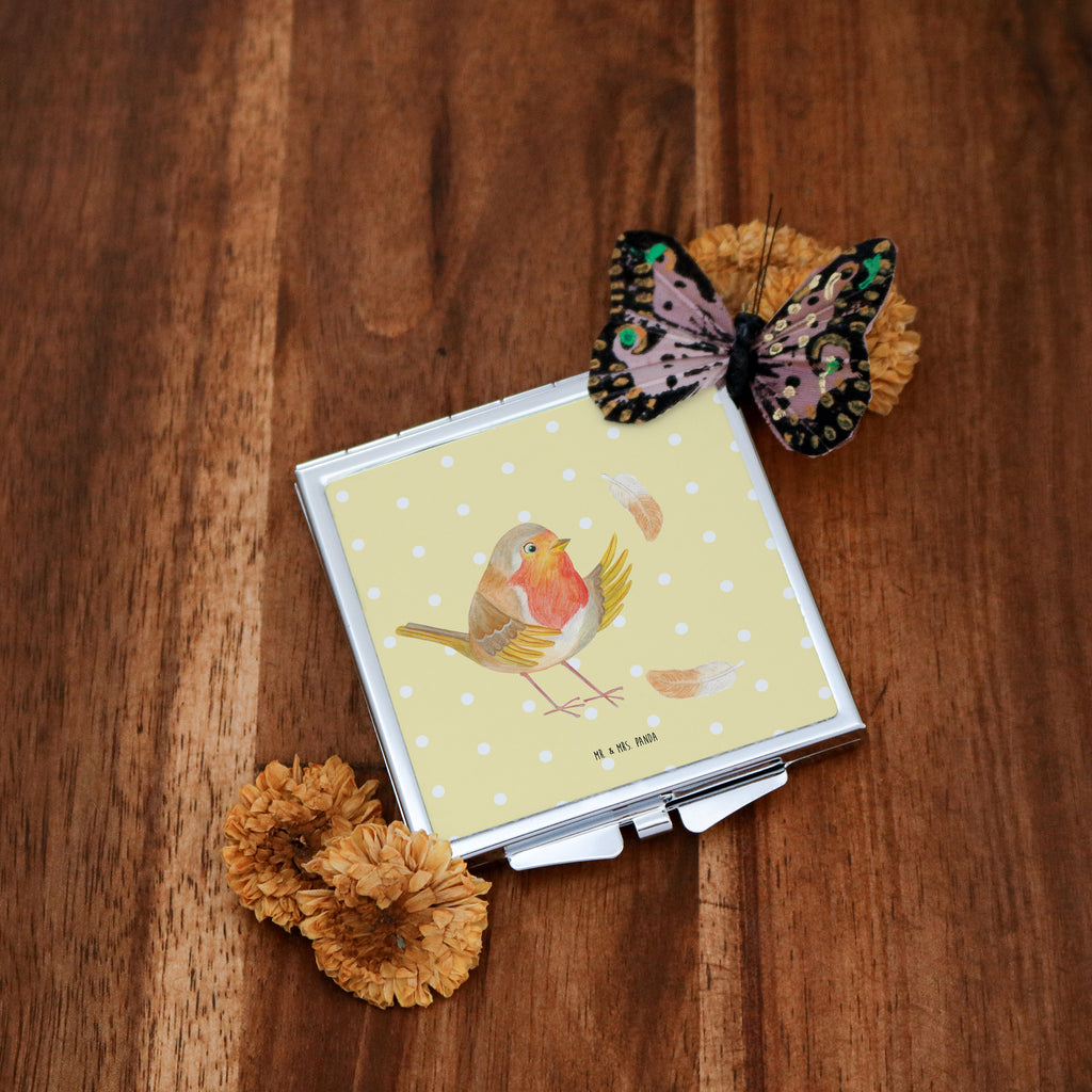 Handtaschenspiegel quadratisch Rotkehlchen mit Federn Spiegel, Handtasche, Quadrat, silber, schminken, Schminkspiegel, Tiermotive, Gute Laune, lustige Sprüche, Tiere, What if i fall, Rotkehlchen, Spruch Motivation, Spruch Mut, Vogel, Motivation Sprüche, Motivationsbilder, fliegen
