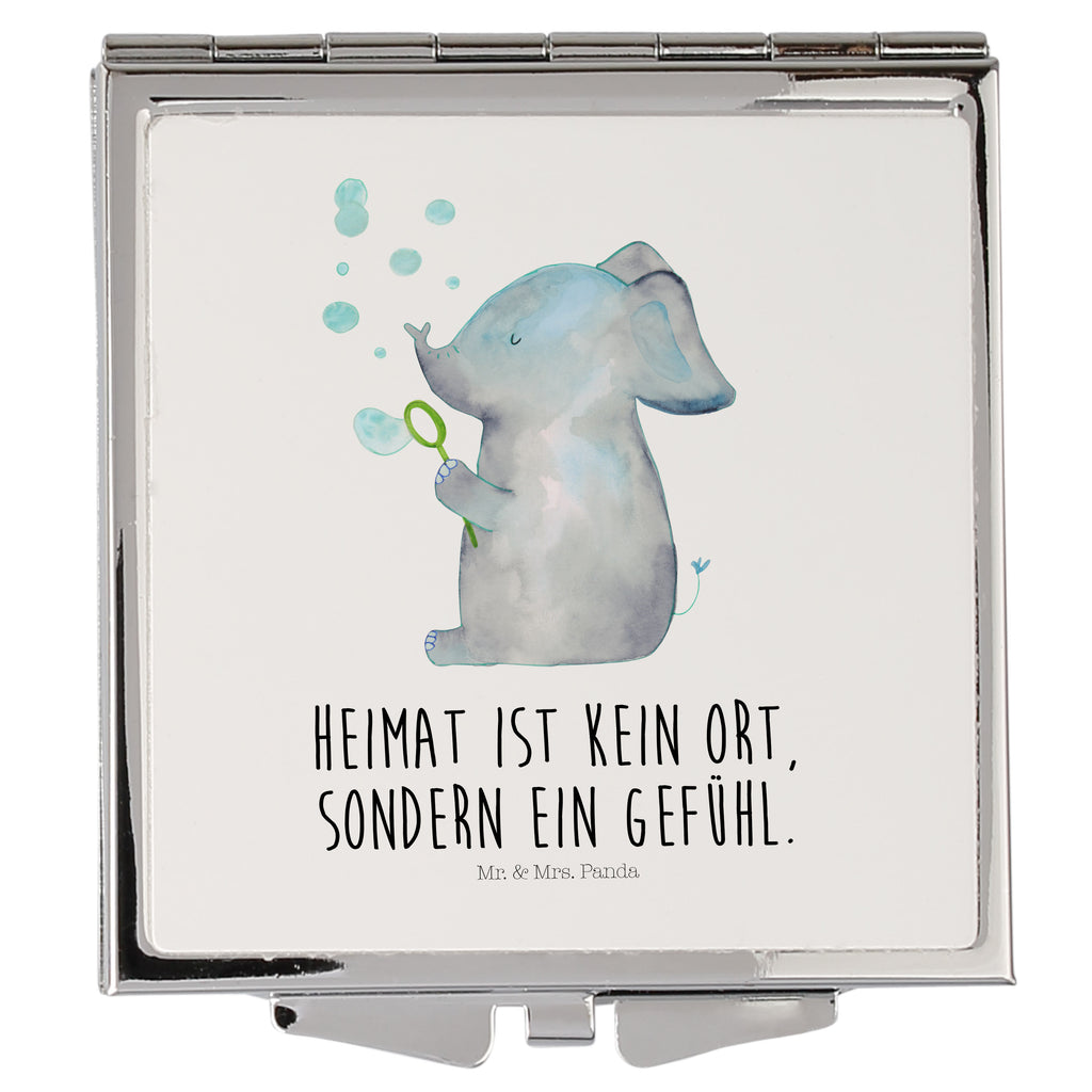Handtaschenspiegel quadratisch Elefant Seifenblasen Spiegel, Handtasche, Quadrat, silber, schminken, Schminkspiegel, Tiermotive, Gute Laune, lustige Sprüche, Tiere, Elefant, Elefanten, Dickhäter, Rüsseltier, Seifenblasen, Liebe, Heimat, Gefühl. Daheim, Liebesbeweis, Liebesspruch