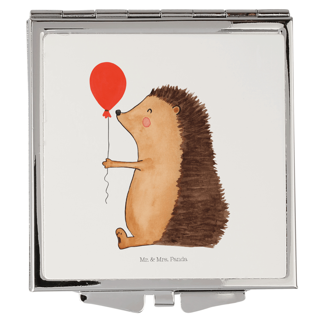 Handtaschenspiegel quadratisch Igel mit Luftballon Spiegel, Handtasche, Quadrat, silber, schminken, Schminkspiegel, Tiermotive, Gute Laune, lustige Sprüche, Tiere, Igel, Geburtstag, Herzlichen Glückwunsch, Glückwunsch, Geburtstagskind, Ballon, Happy Birthday
