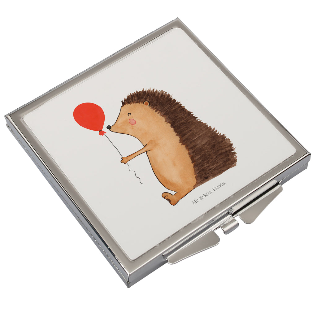 Handtaschenspiegel quadratisch Igel mit Luftballon Spiegel, Handtasche, Quadrat, silber, schminken, Schminkspiegel, Tiermotive, Gute Laune, lustige Sprüche, Tiere, Igel, Geburtstag, Herzlichen Glückwunsch, Glückwunsch, Geburtstagskind, Ballon, Happy Birthday